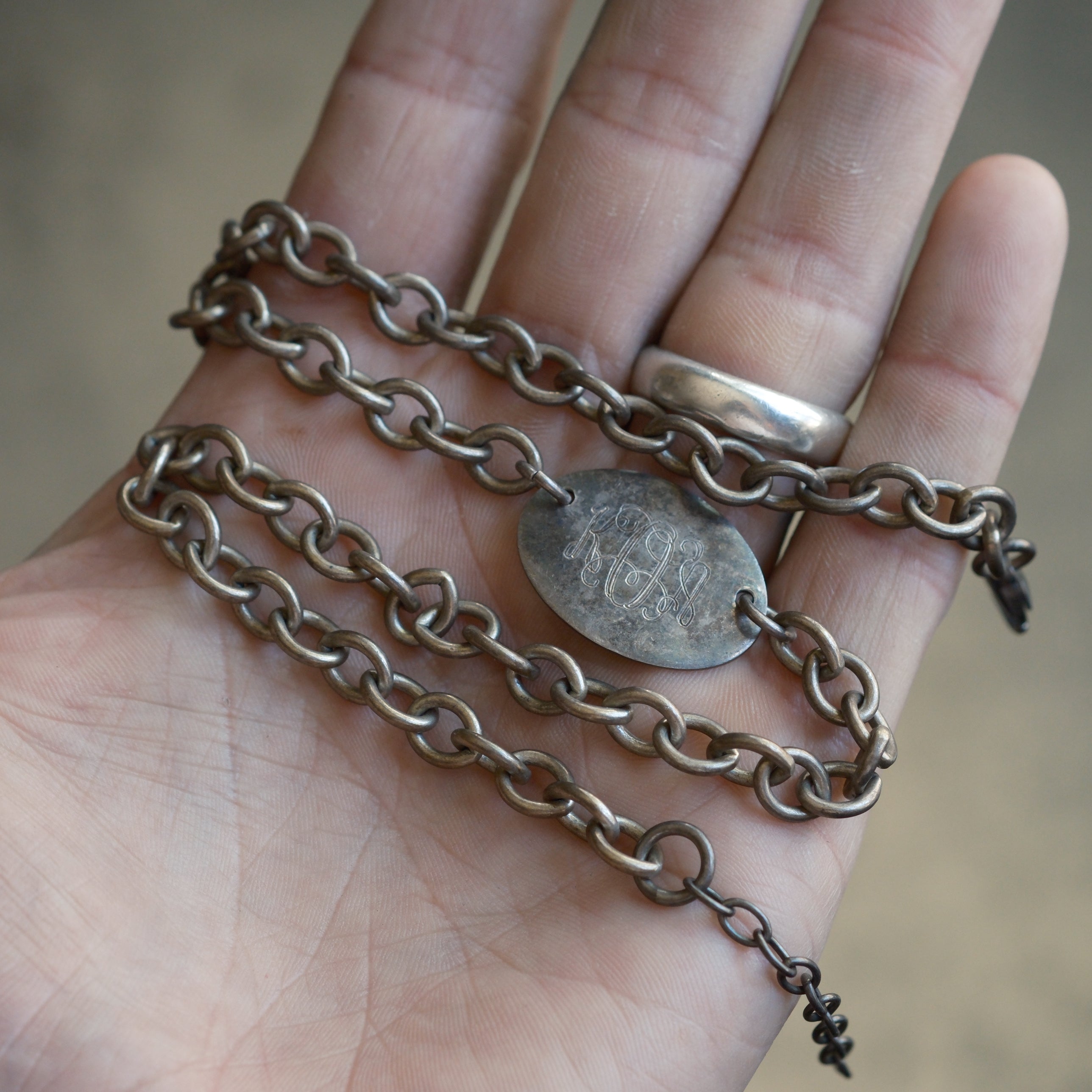 Vintage Sterling Silver Chain Engraved Necklace 16"
