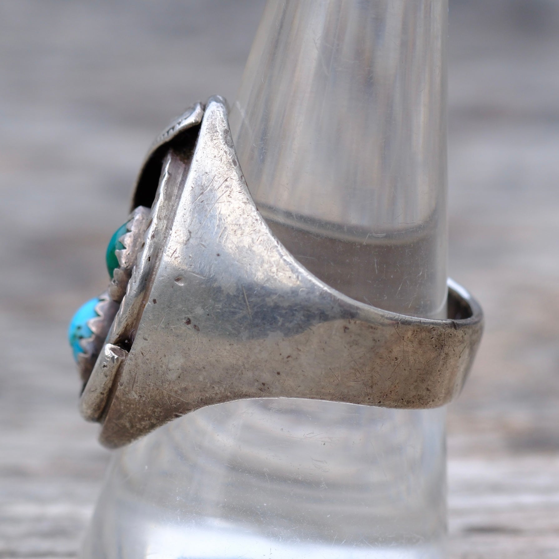 Vintage Sterling 2-Stone Turquoise Feather Ring 9.75