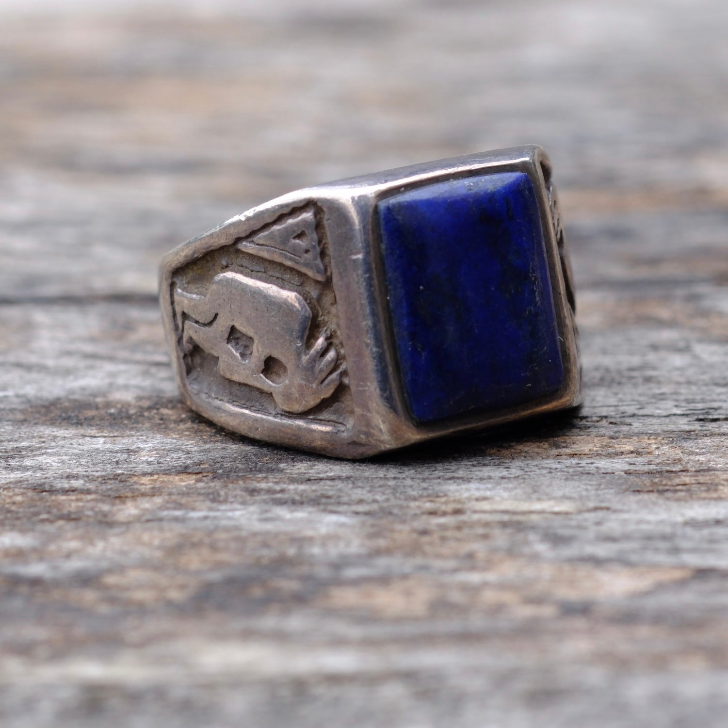Vintage Sterling Lapis Kokopelli Ring 4.75