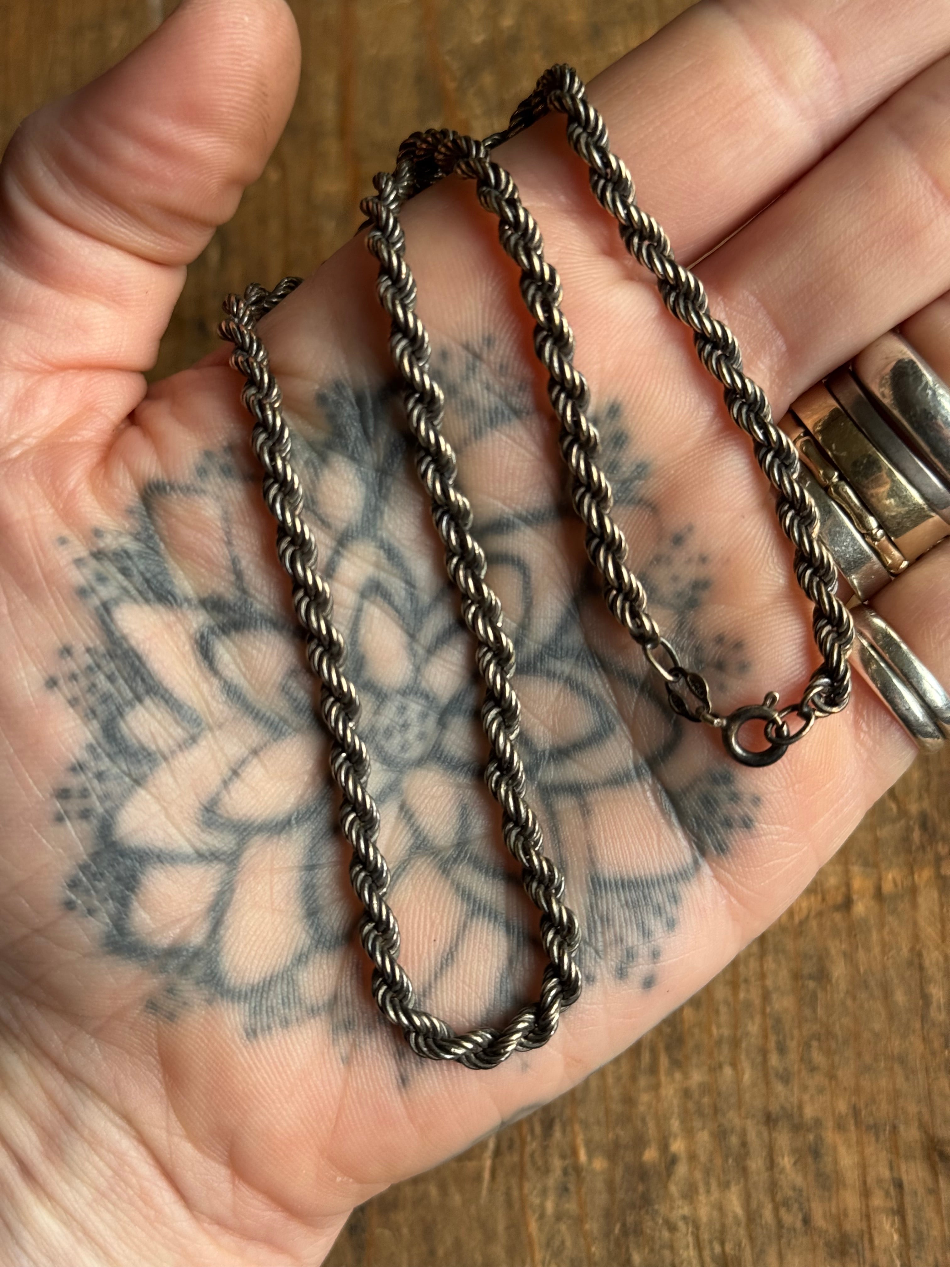 Vintage Sterling Silver 15” Rope Chain