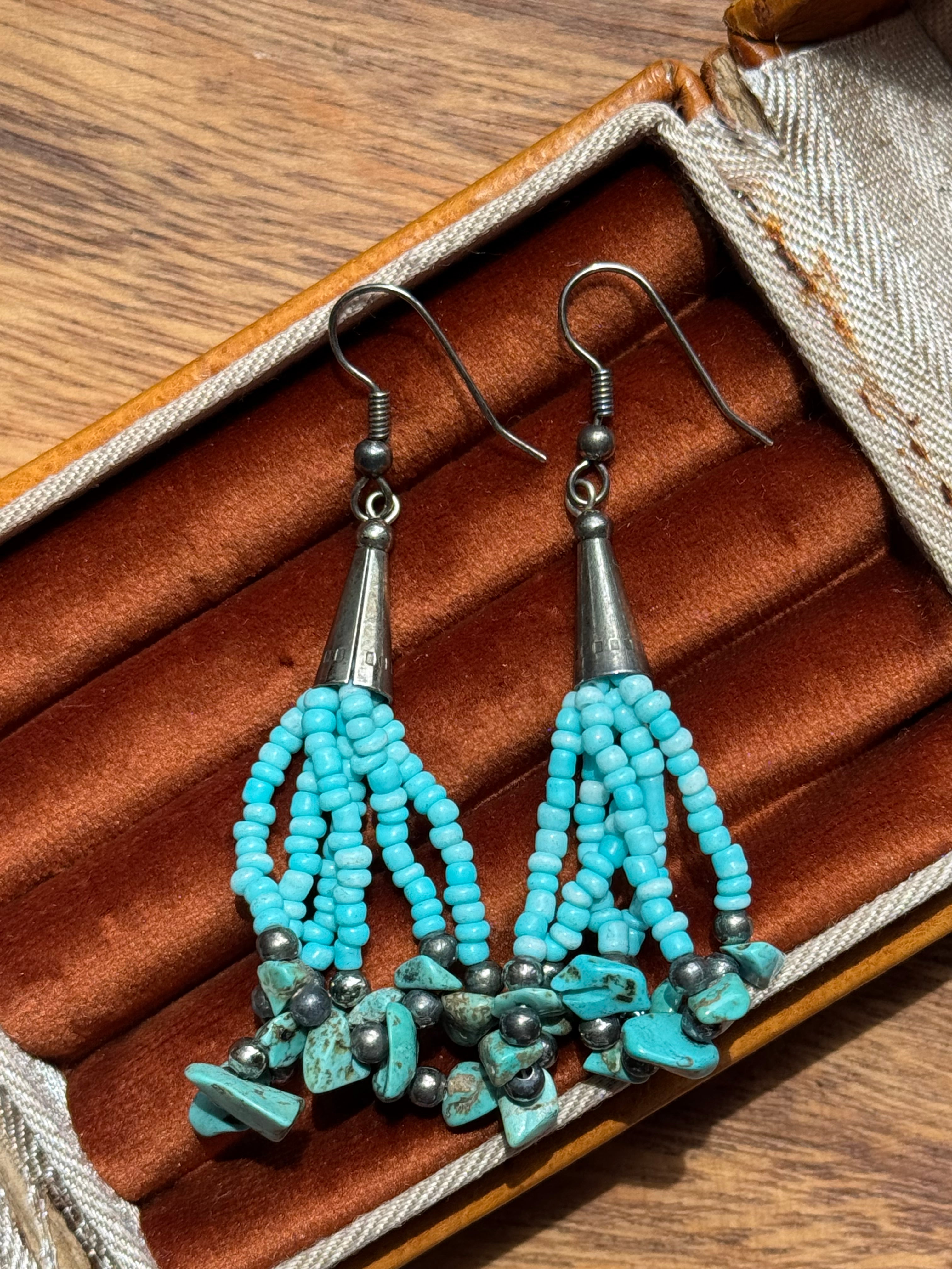 Vintage Sterling Silver Beaded Turquoise Earrings
