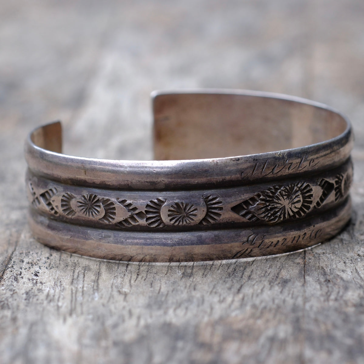 Vintage Sterling Silver Stamped Cuff Bracelet