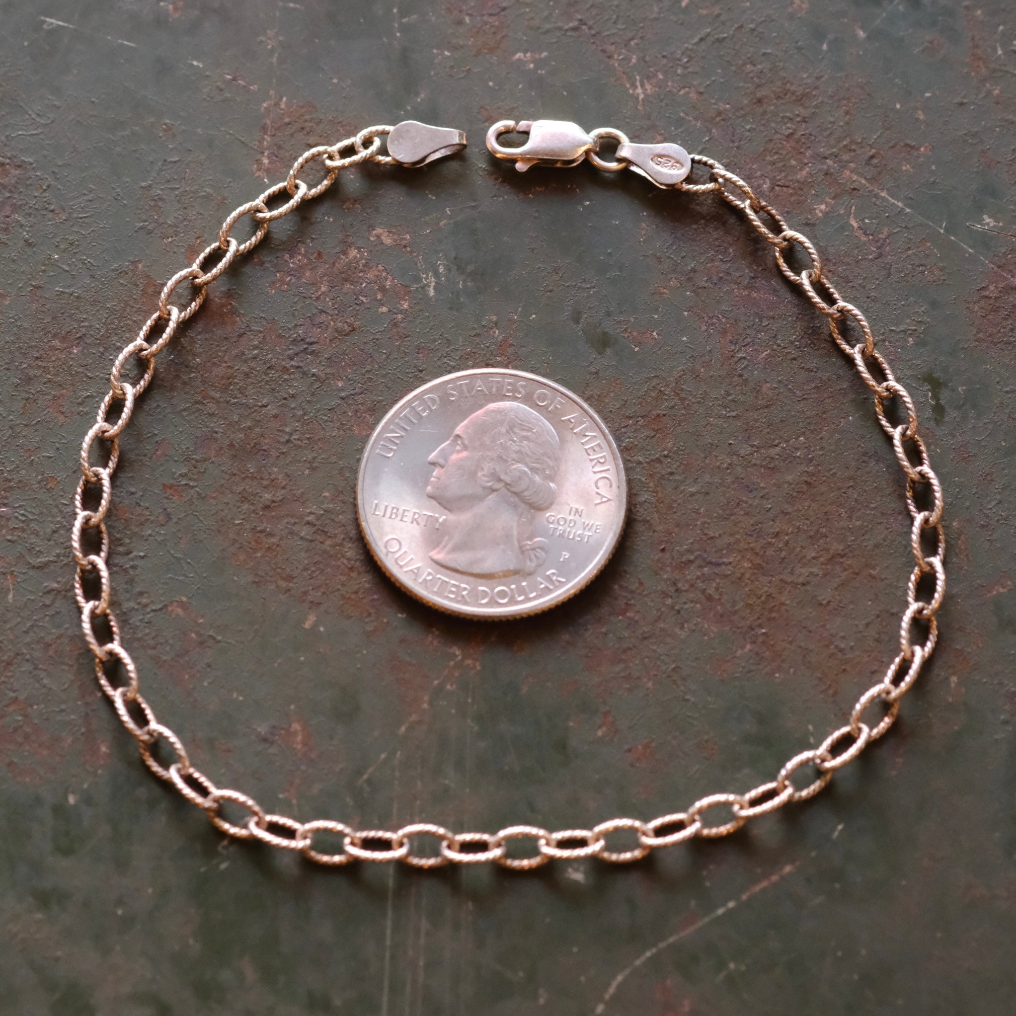 Vintage Sterling Textured Link Chain Bracelet