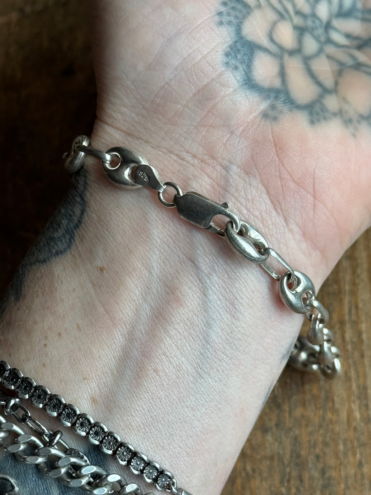 Vintage Sterling Silver Puffy Mariner Link Chain Bracelet
