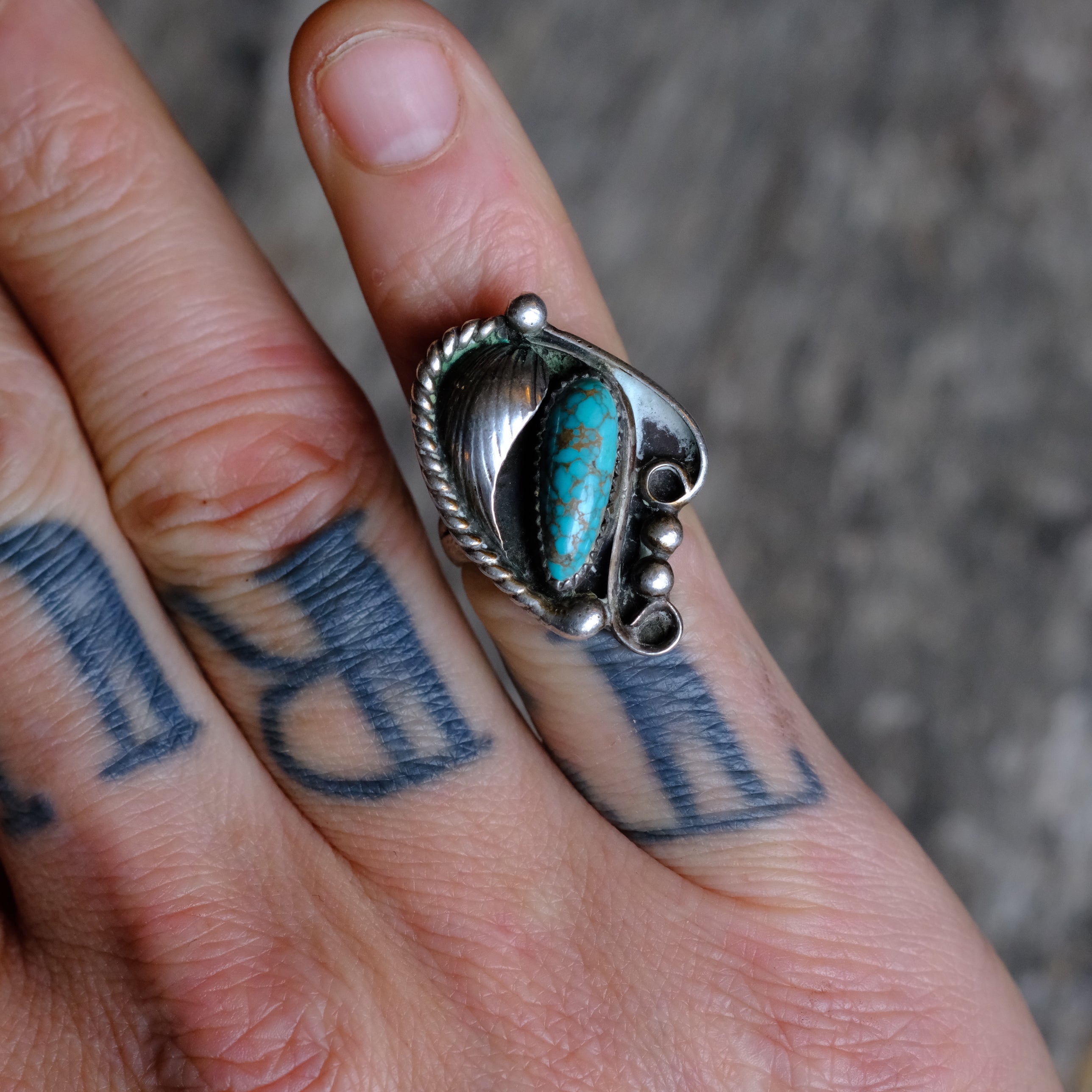 Vintage Sterling Turquoise Feather Ring 6