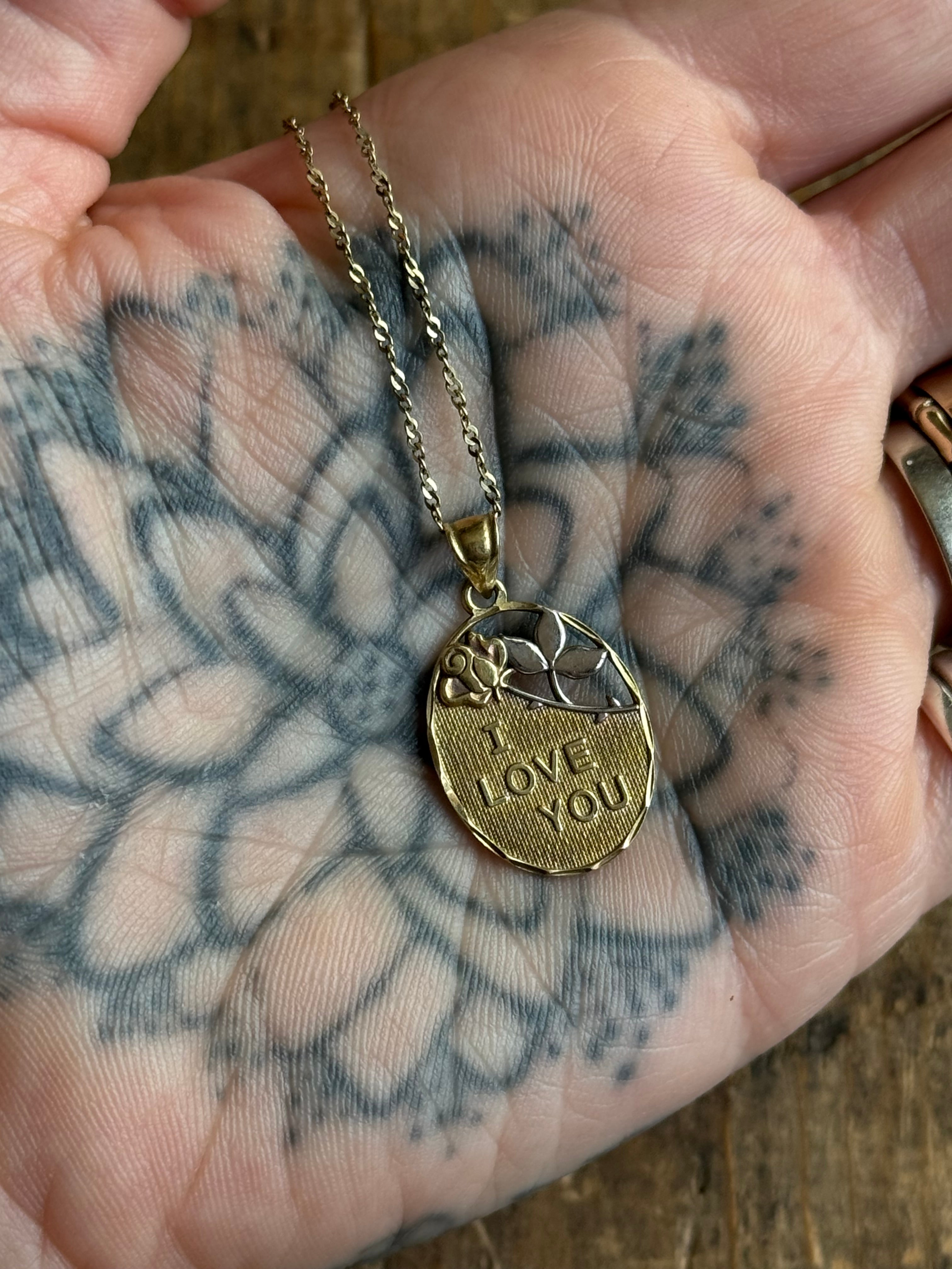 Vintage Sterling Silver Gold Tone 'I Love You' Necklace