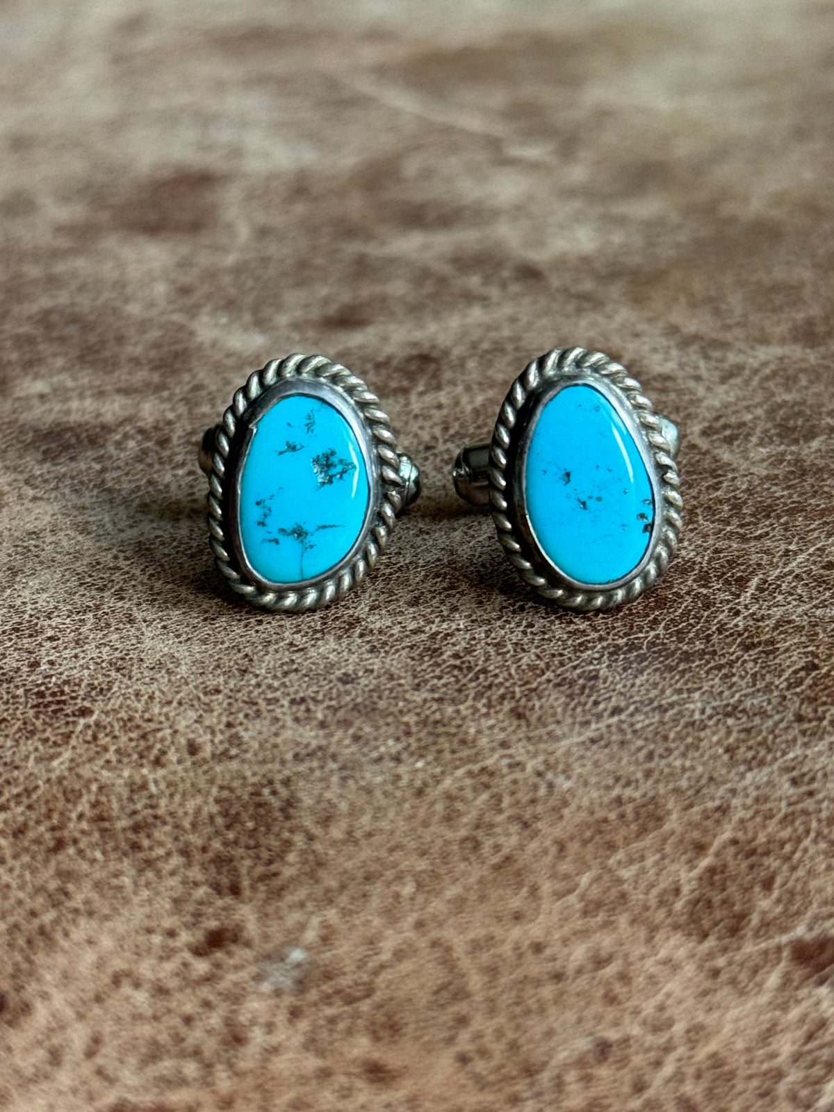 Vintage Sterling Silver Roped Turquoise Cufflinks