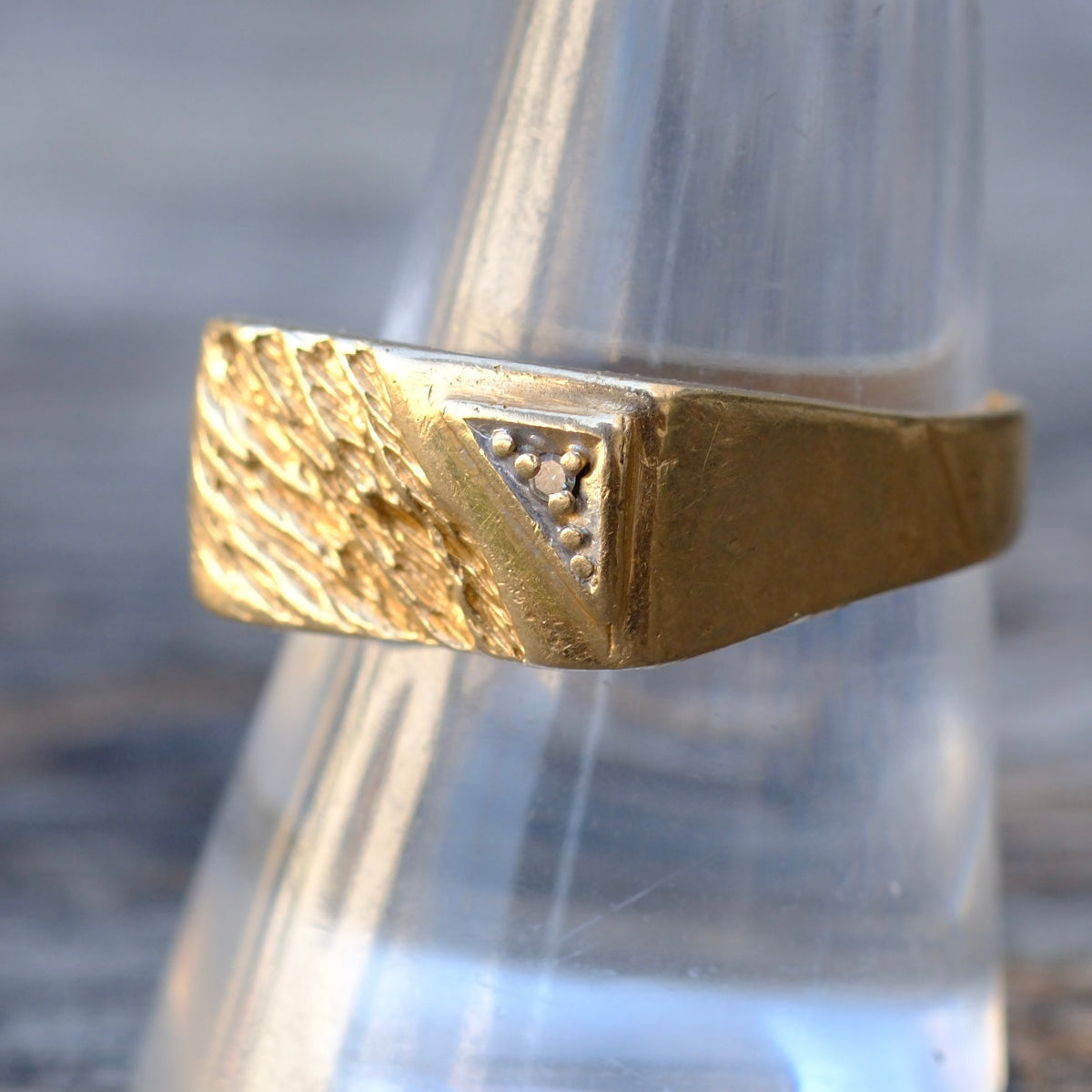 Vintage 14K Gold Diamond Signet Ring 9.5