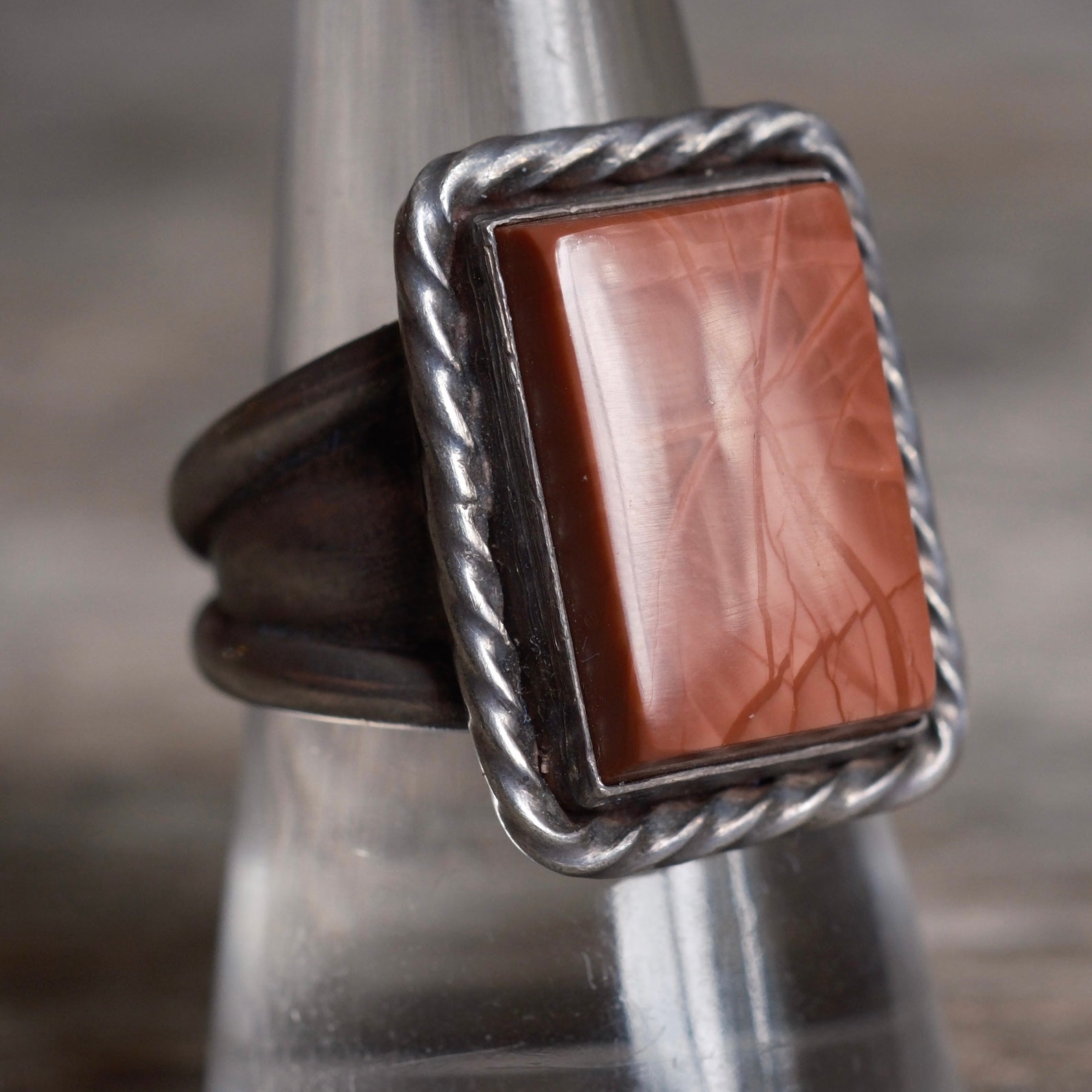 Vintage Sterling Jasper Roper Ring 8.75