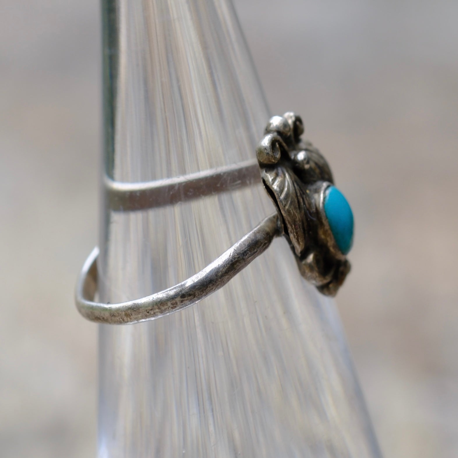 Vintage Sterling Turquoise Feather Ring 3.5