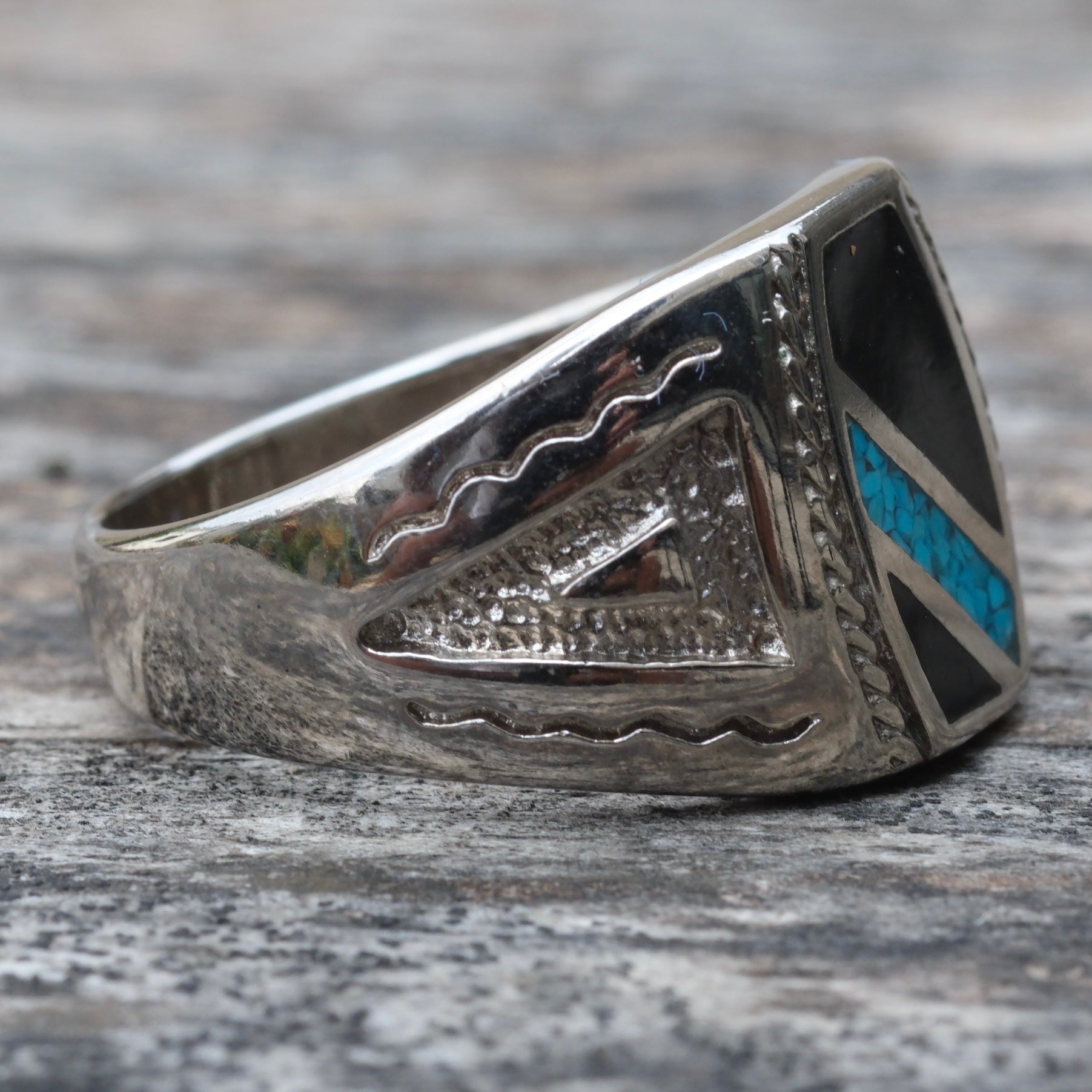 Vintage White Bronze Signet Ring 12.75