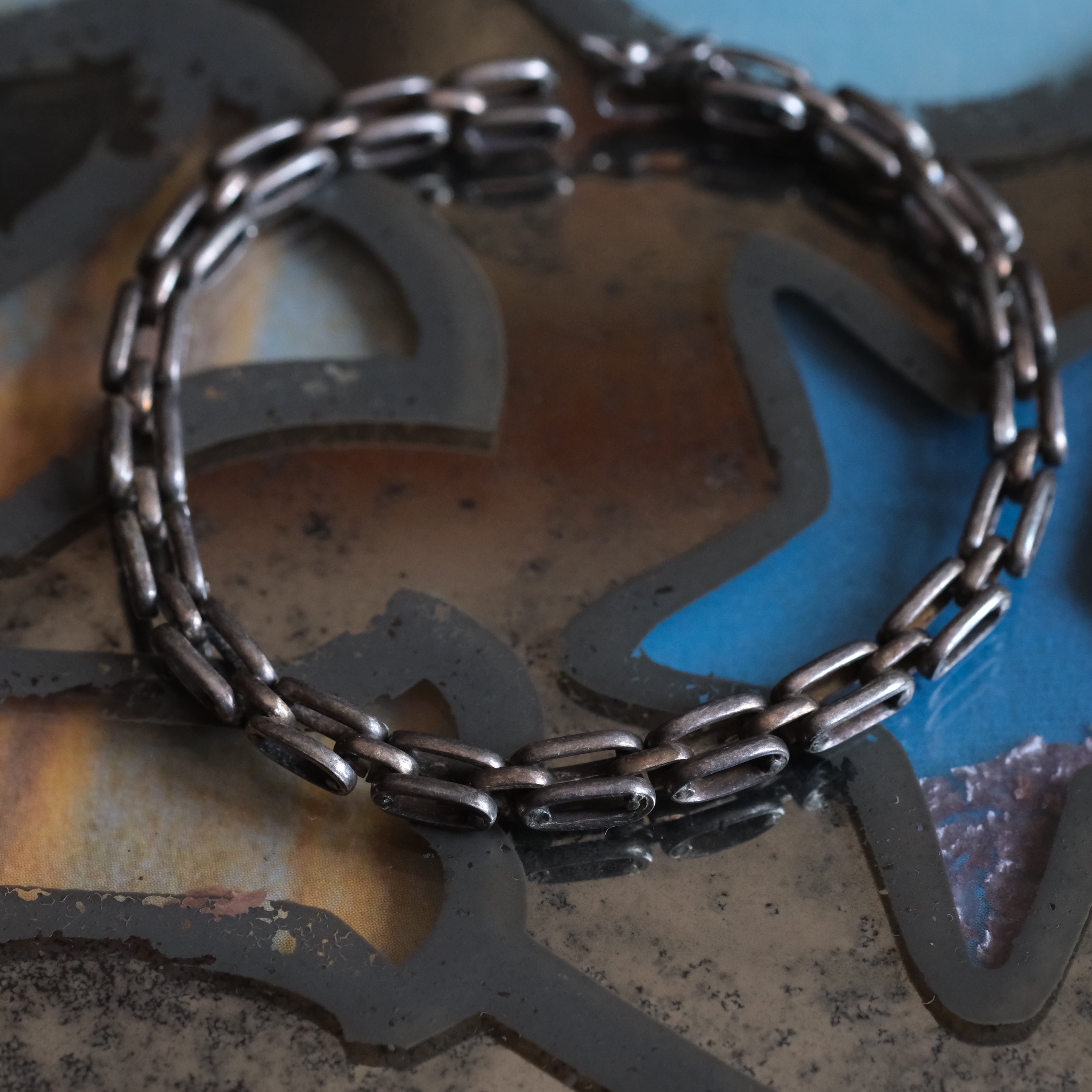 Vintage Sterling Silver Box Link Chain Bracelet 7"