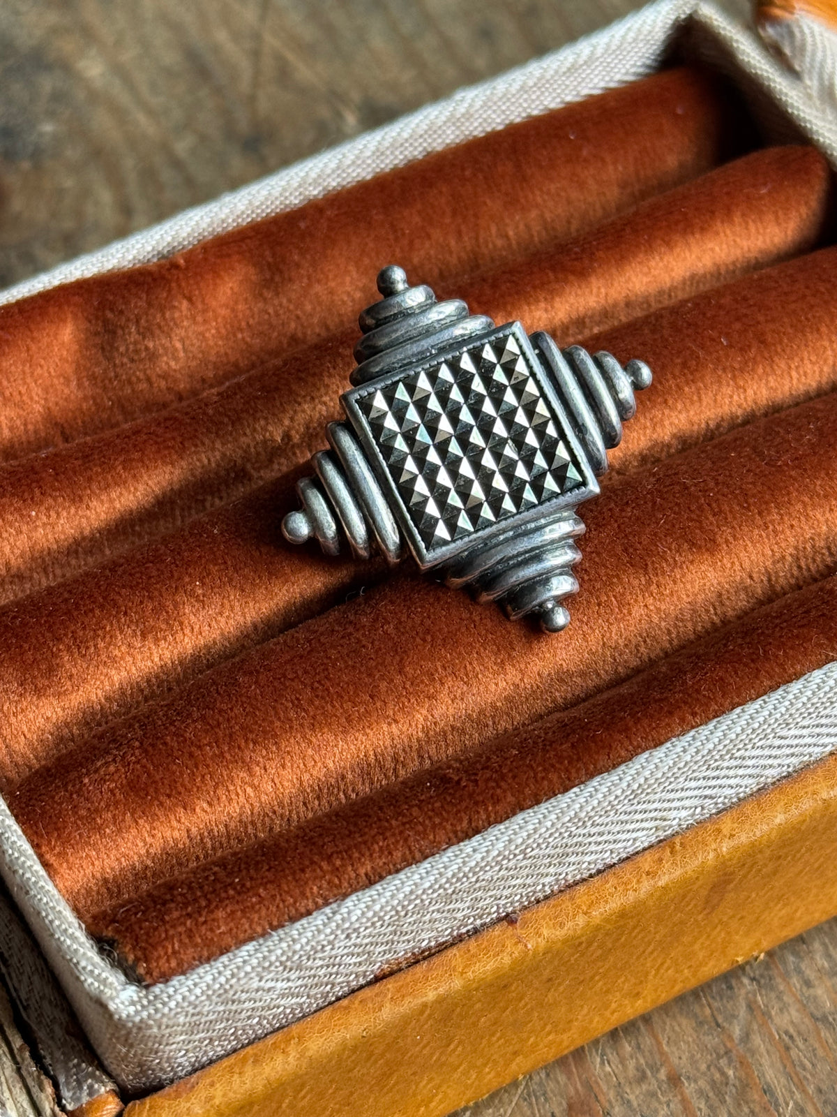 Vintage Sterling Silver Diamond Marcasite Pin