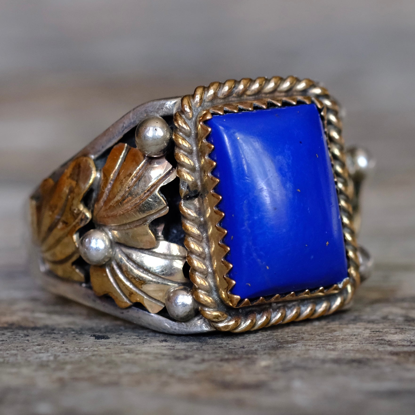 Vintage Sterling Lapis Feather Ring 12.75