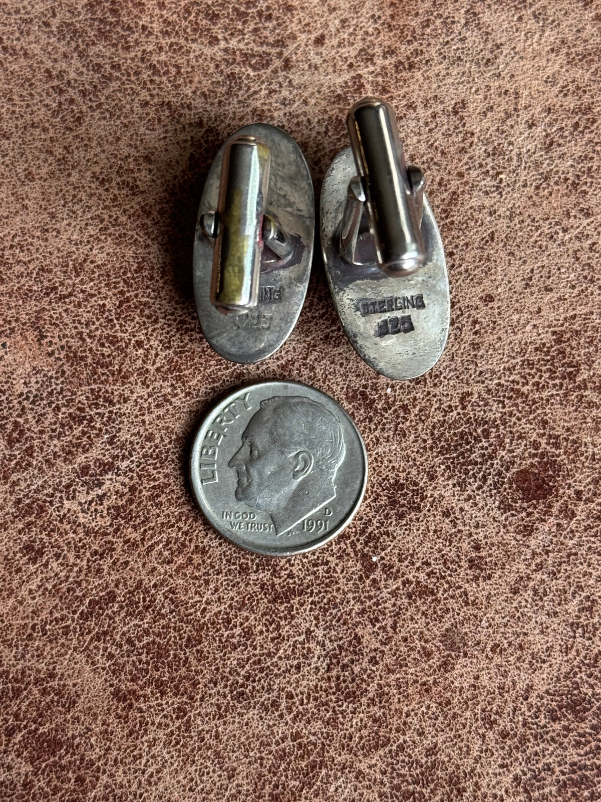 Vintage Sterling Silver Stamped Turquoise Shadowbox Cufflinks
