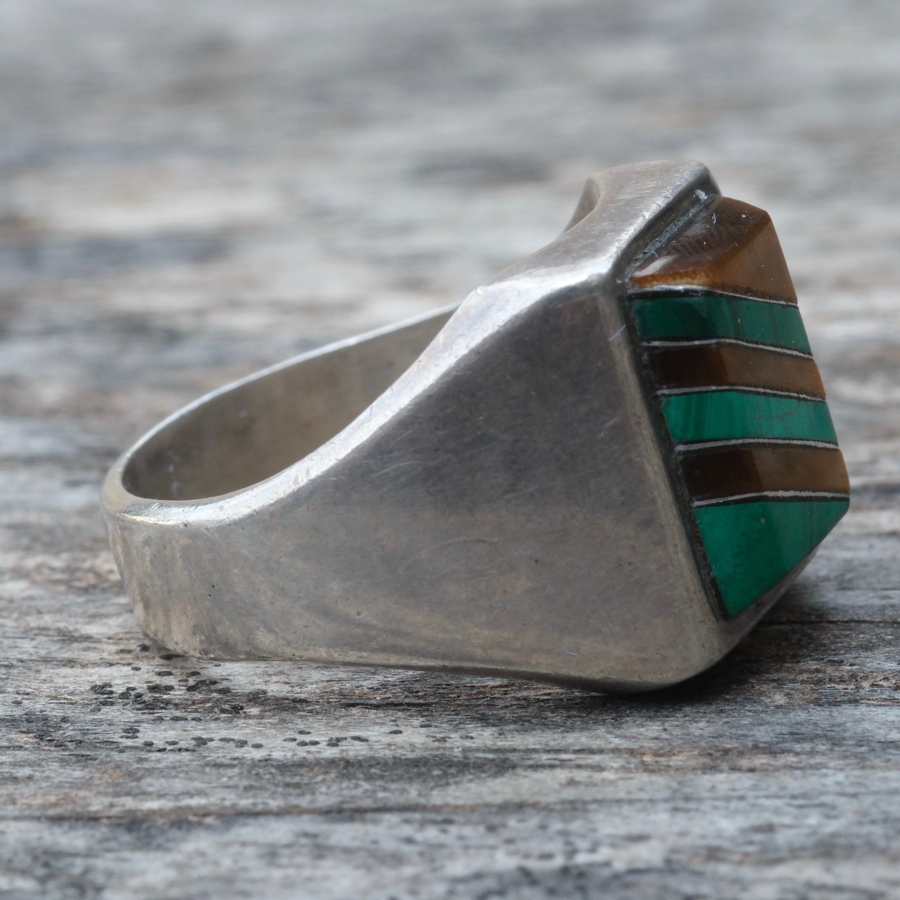 Vintage Sterling Multistone Inlay Ring 9
