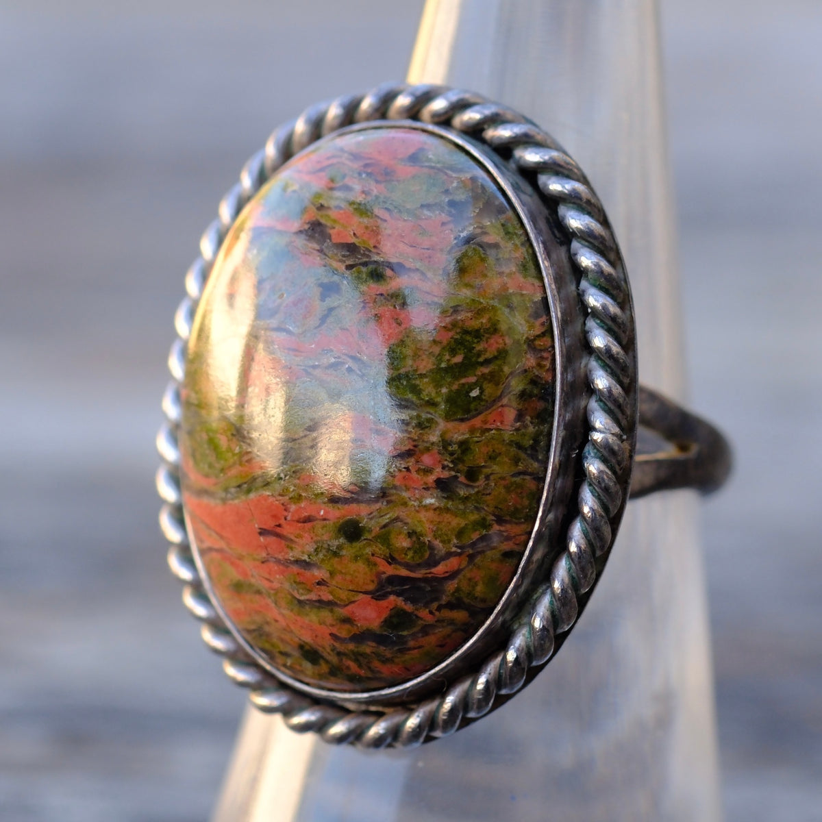 Vintage Sterling Jasper Ring 7.25