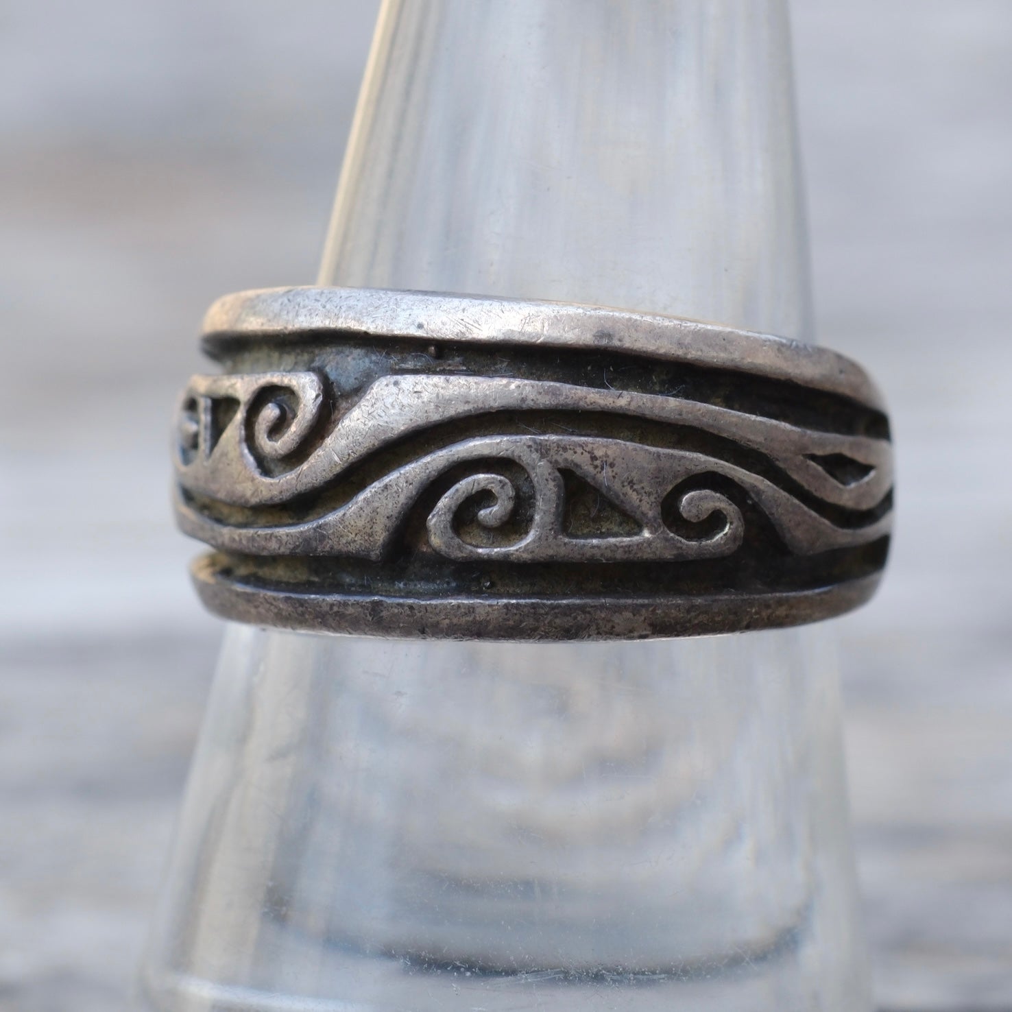 Vintage Sterling Tribal Band Ring 8.25