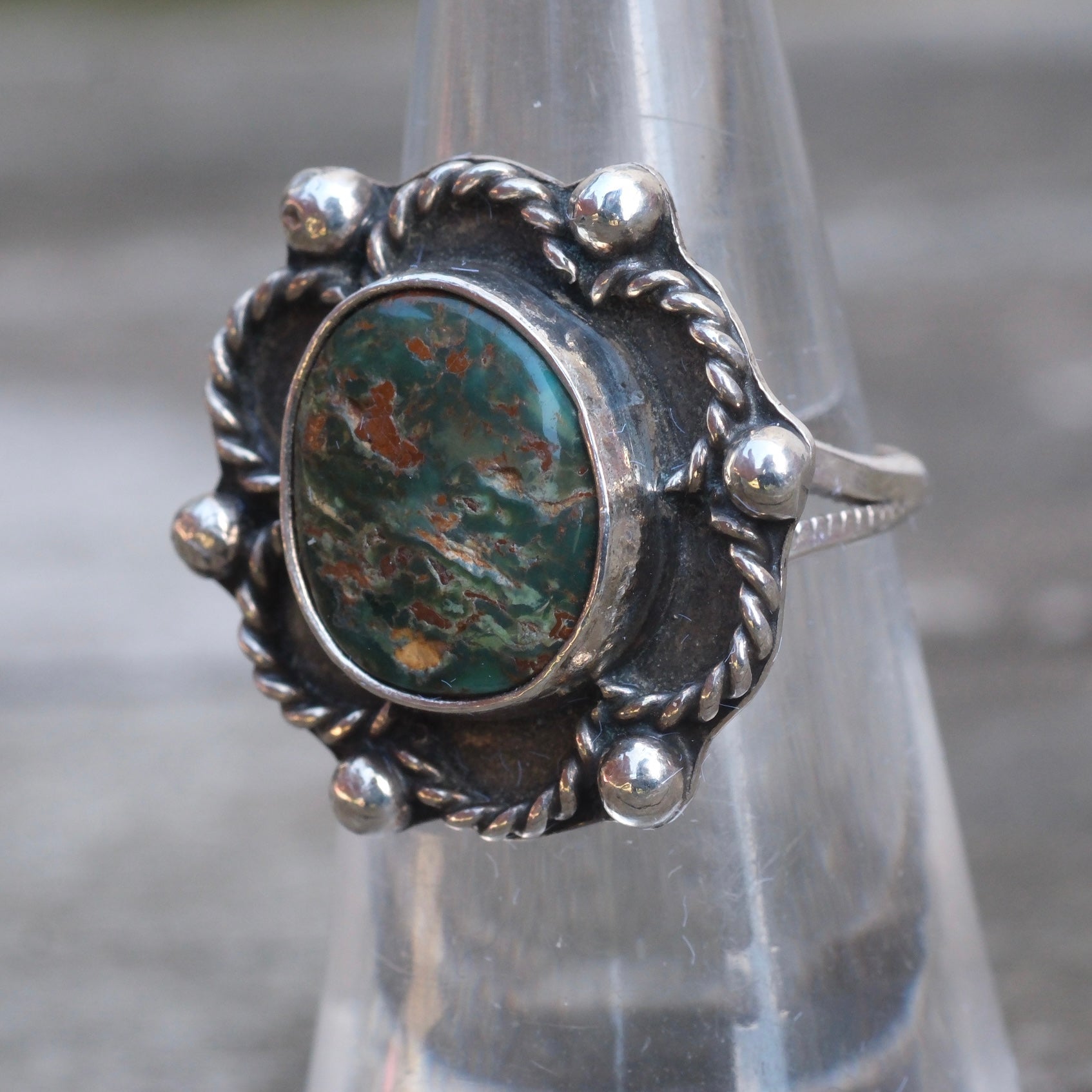 Vintage Sterling Turquoise Shadowbox Ring 5.5