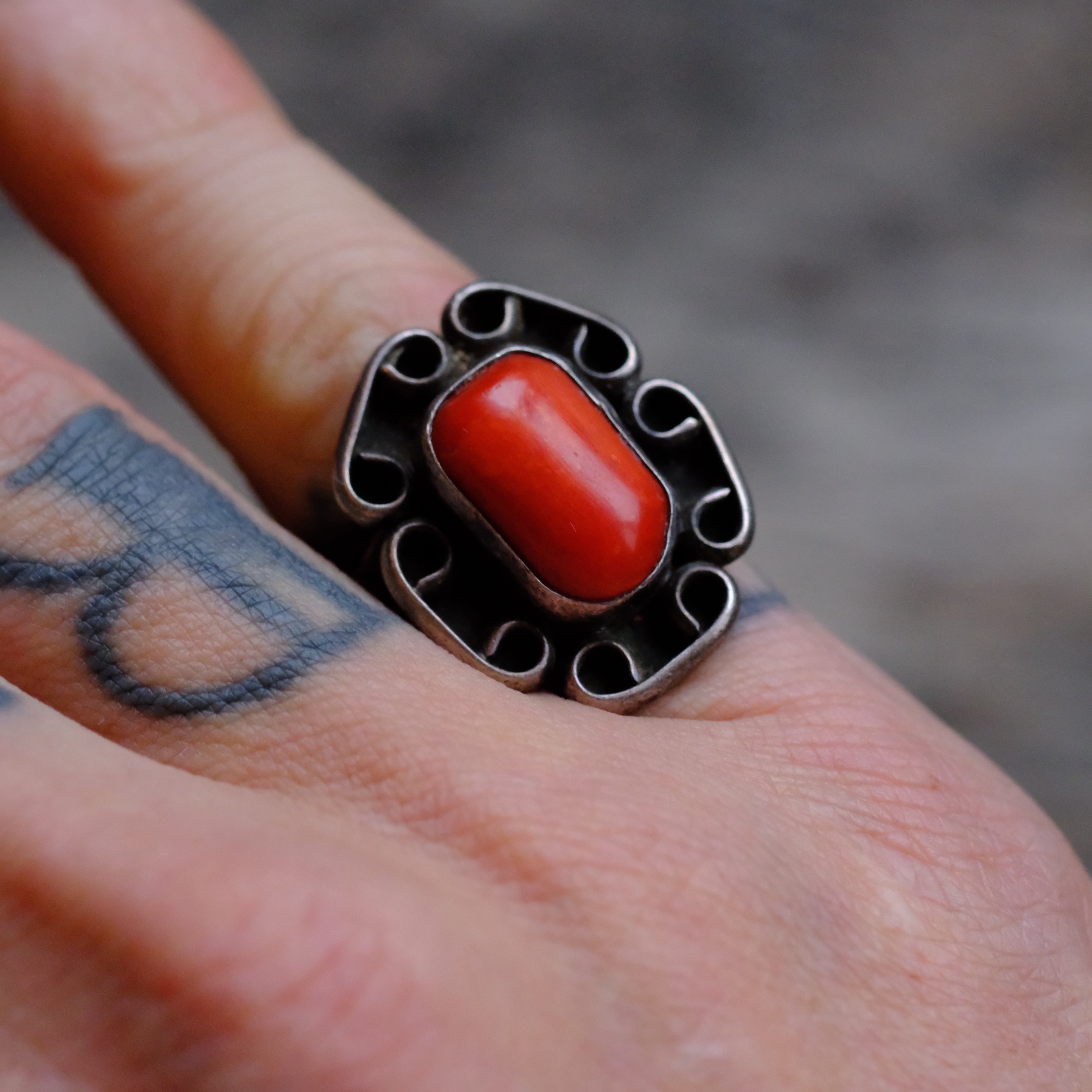 Vintage Sterling Coral Florette Ring 6