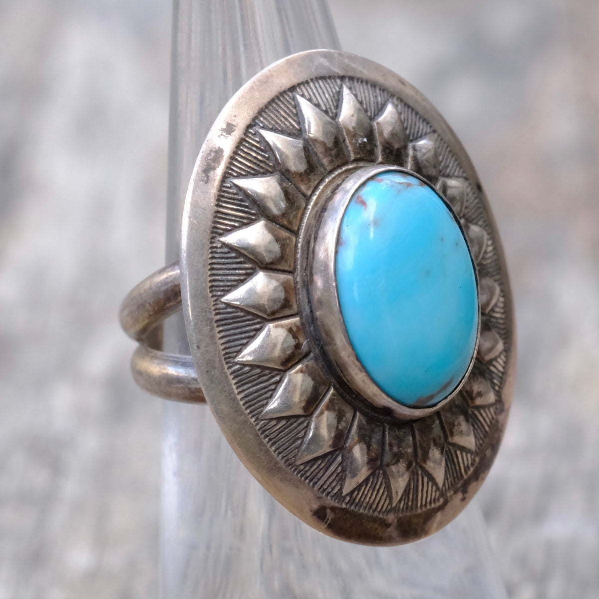 Vintage Sterling Turquoise Sun Burst Ring 5