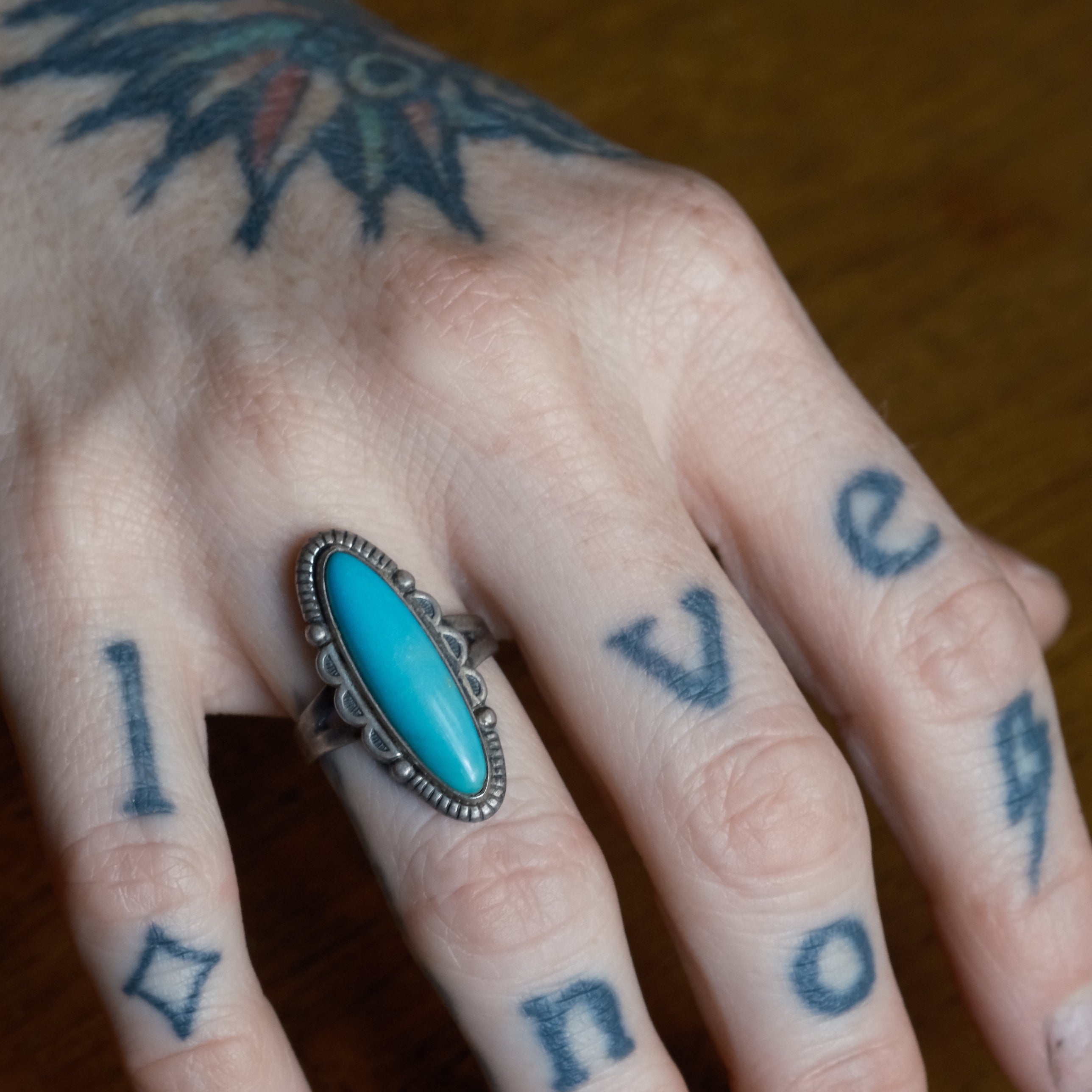 Vintage Sterling Turquoise Ring 6.25