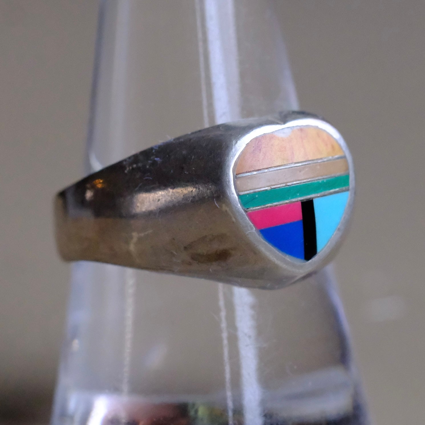 Vintage Sterling Multistone Inlay Ring 9.75