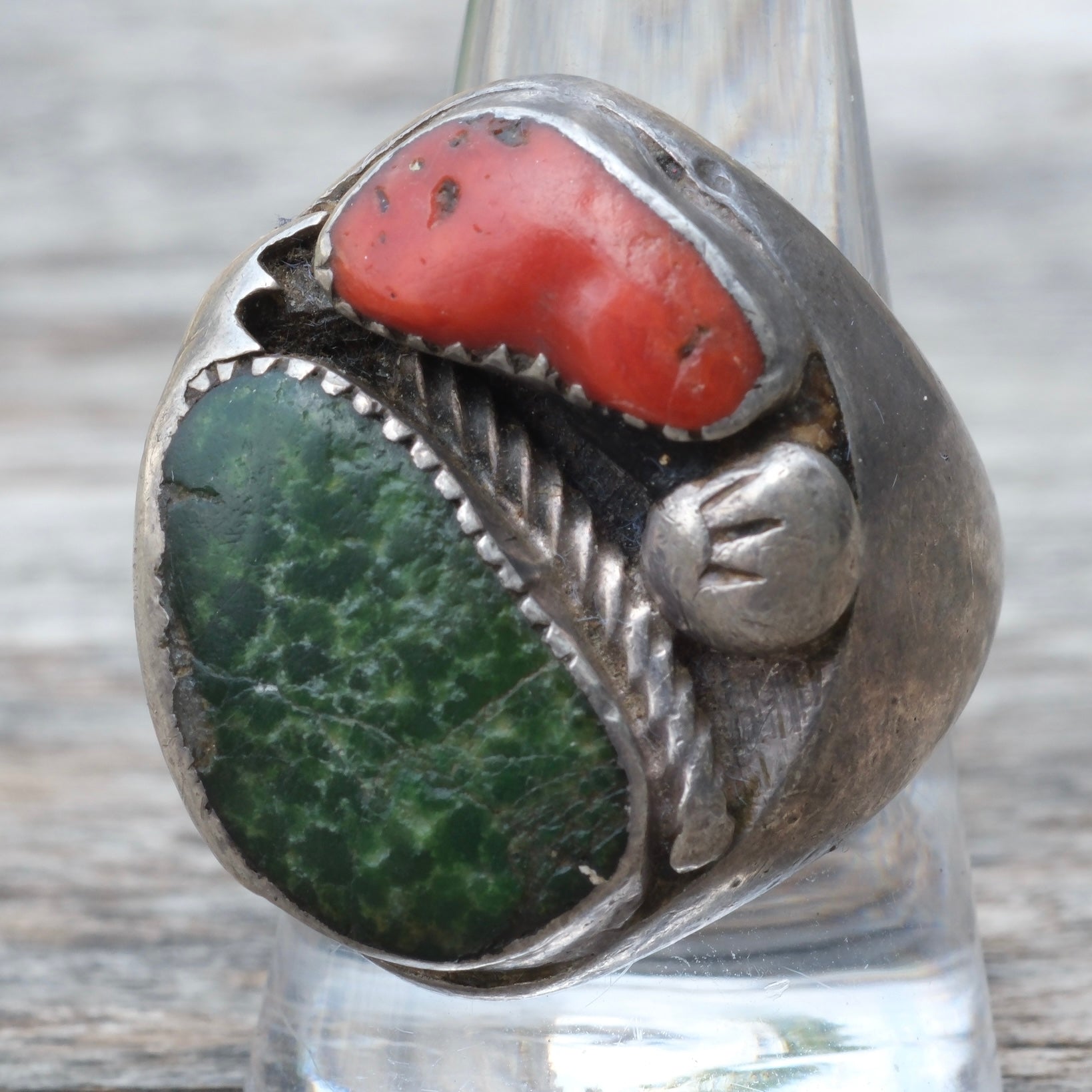 Vintage Sterling Turquoise and Coral Ring 10