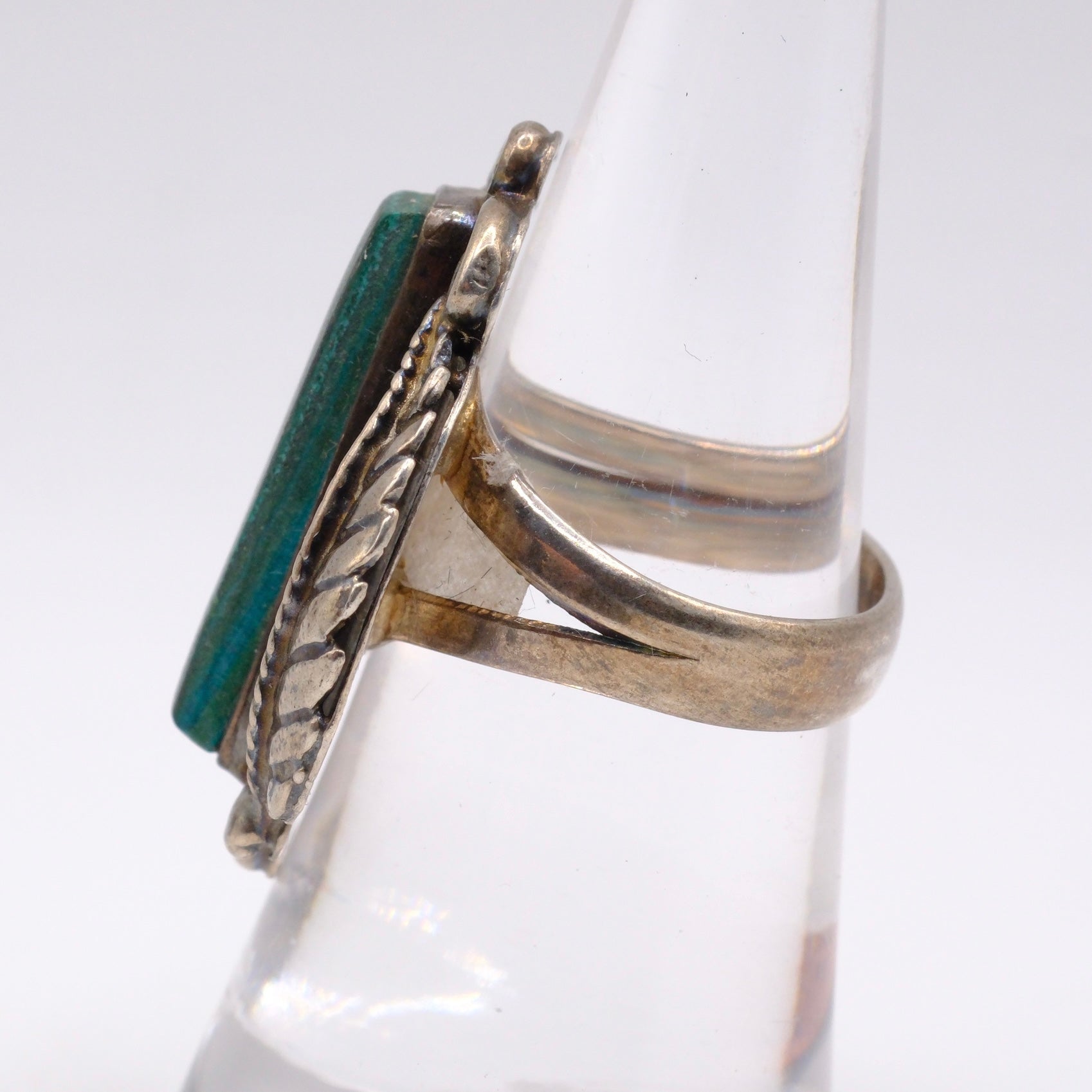 Vintage Sterling Malachite Feather Ring 6.75