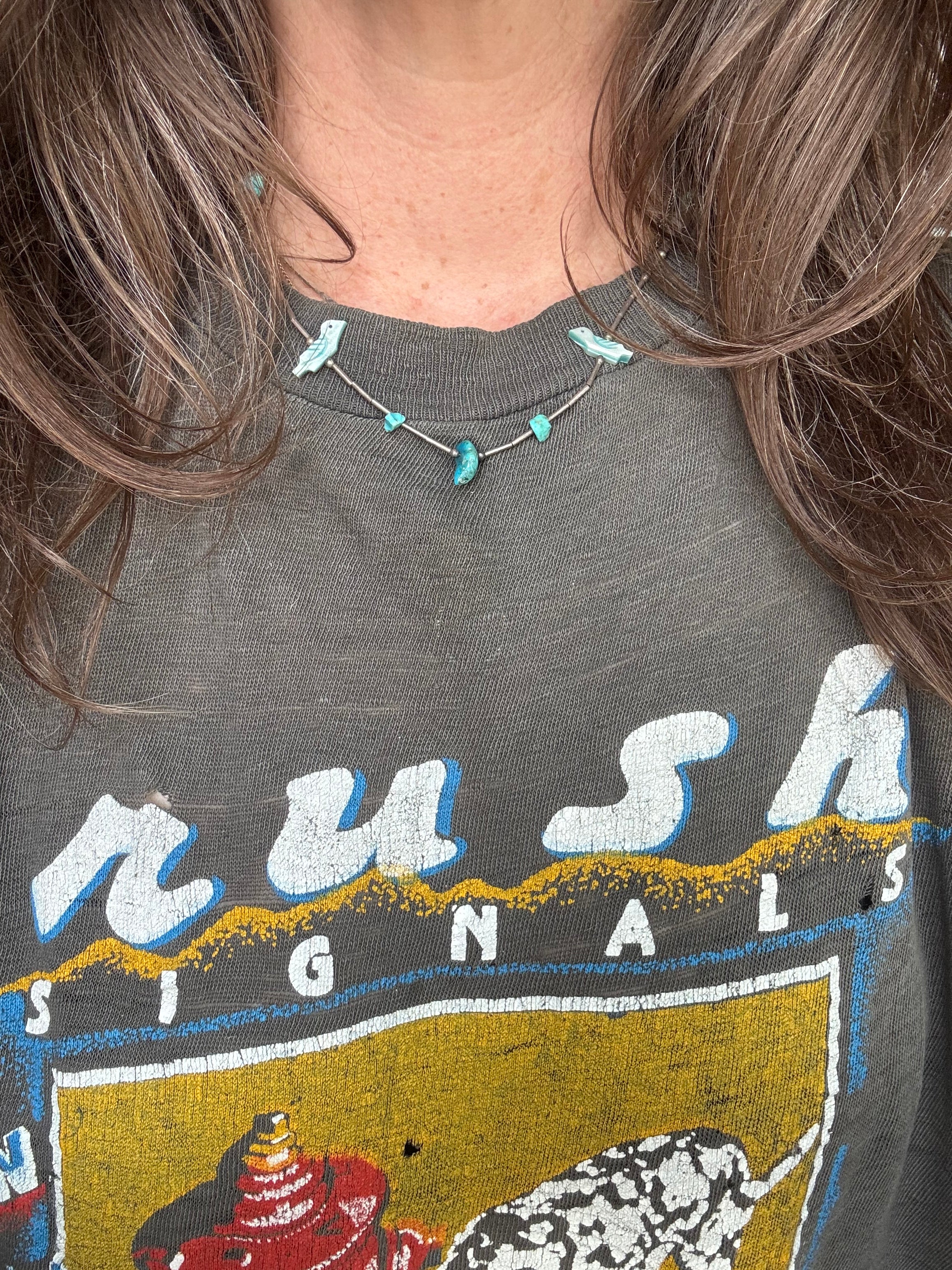 Vintage Sterling Silver Turquoise & Mother Of Pearl Fetish Necklace