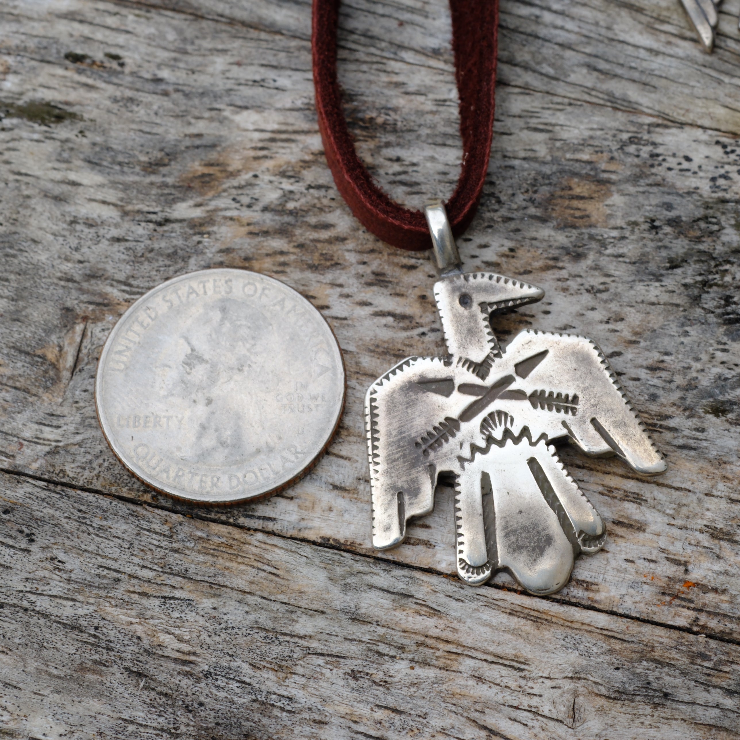 Sterling Silver Stamped Thunderbird Necklace