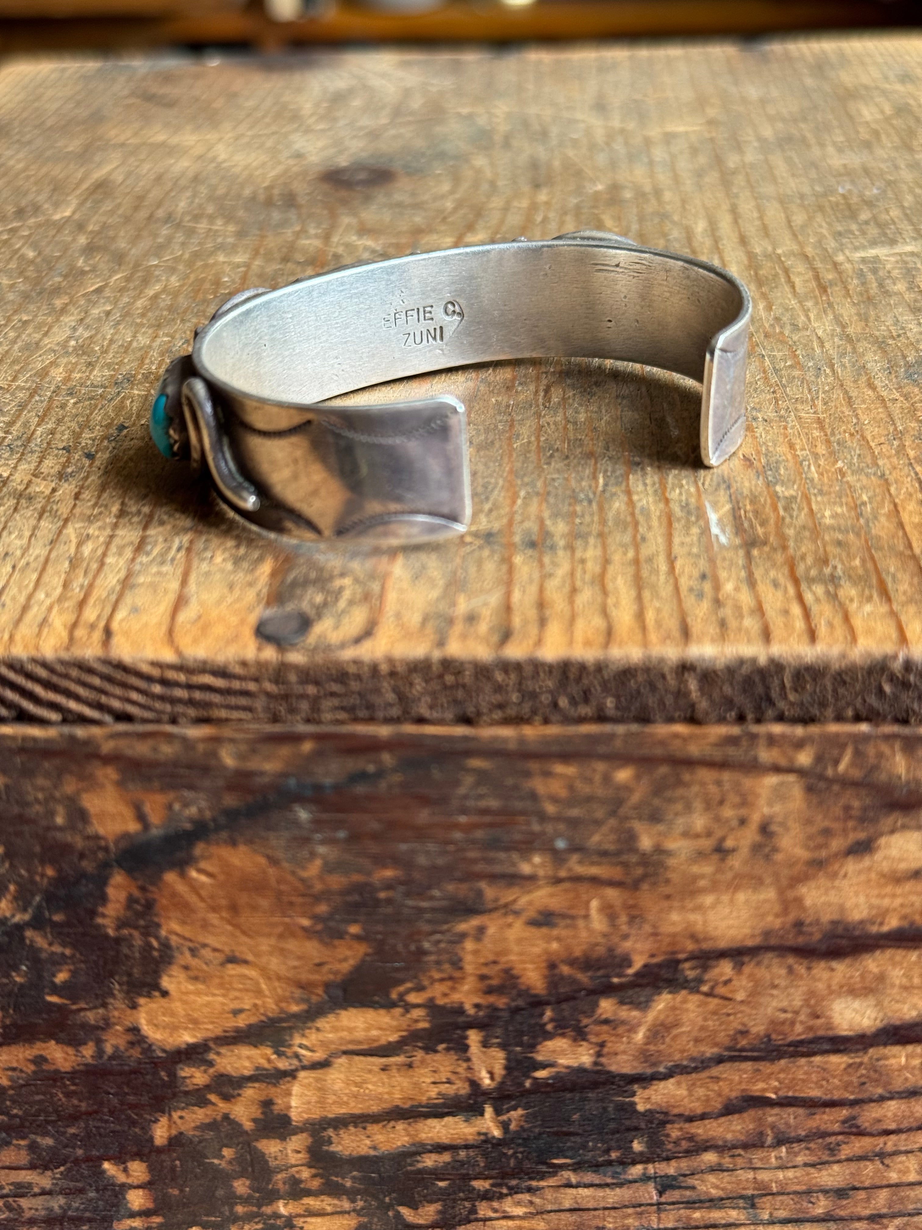 Vintage Sterling Silver Zuni Effie C Turquoise Snake Cuff