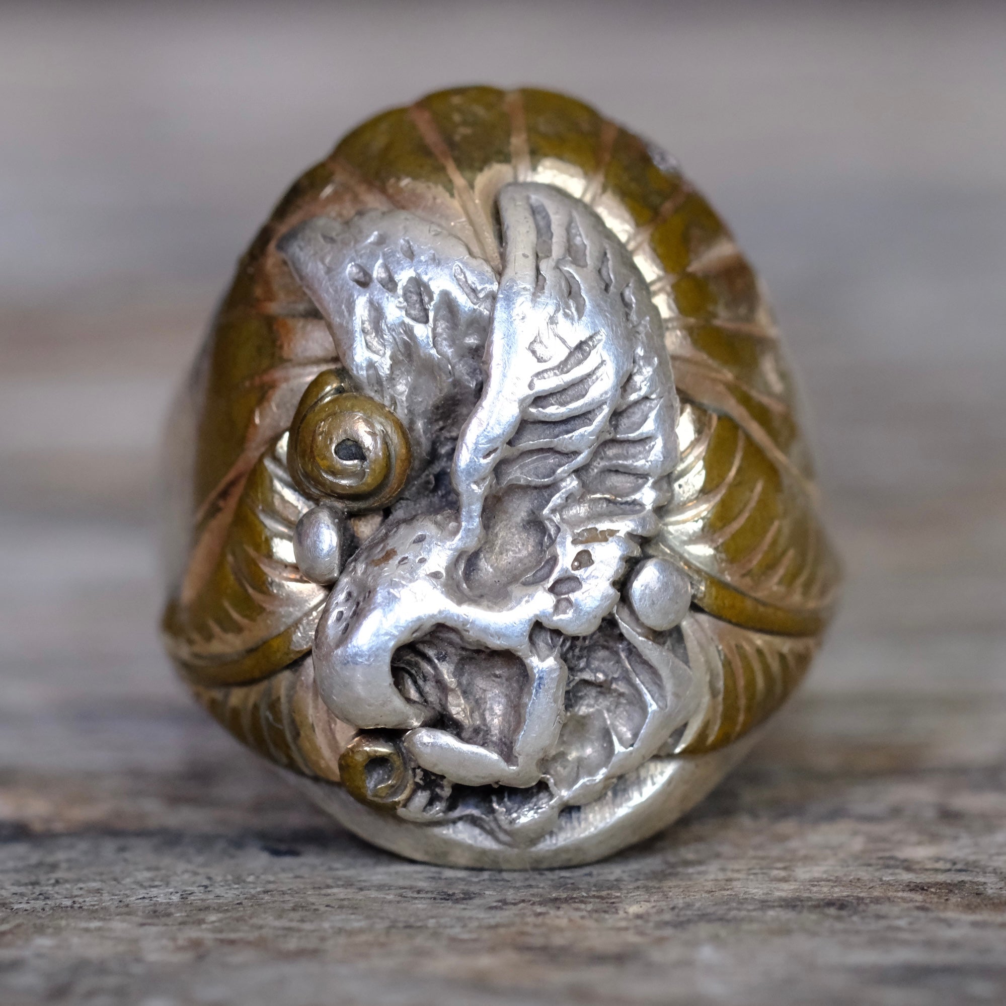 Vintage Sterling and Copper Eagle Ring 11