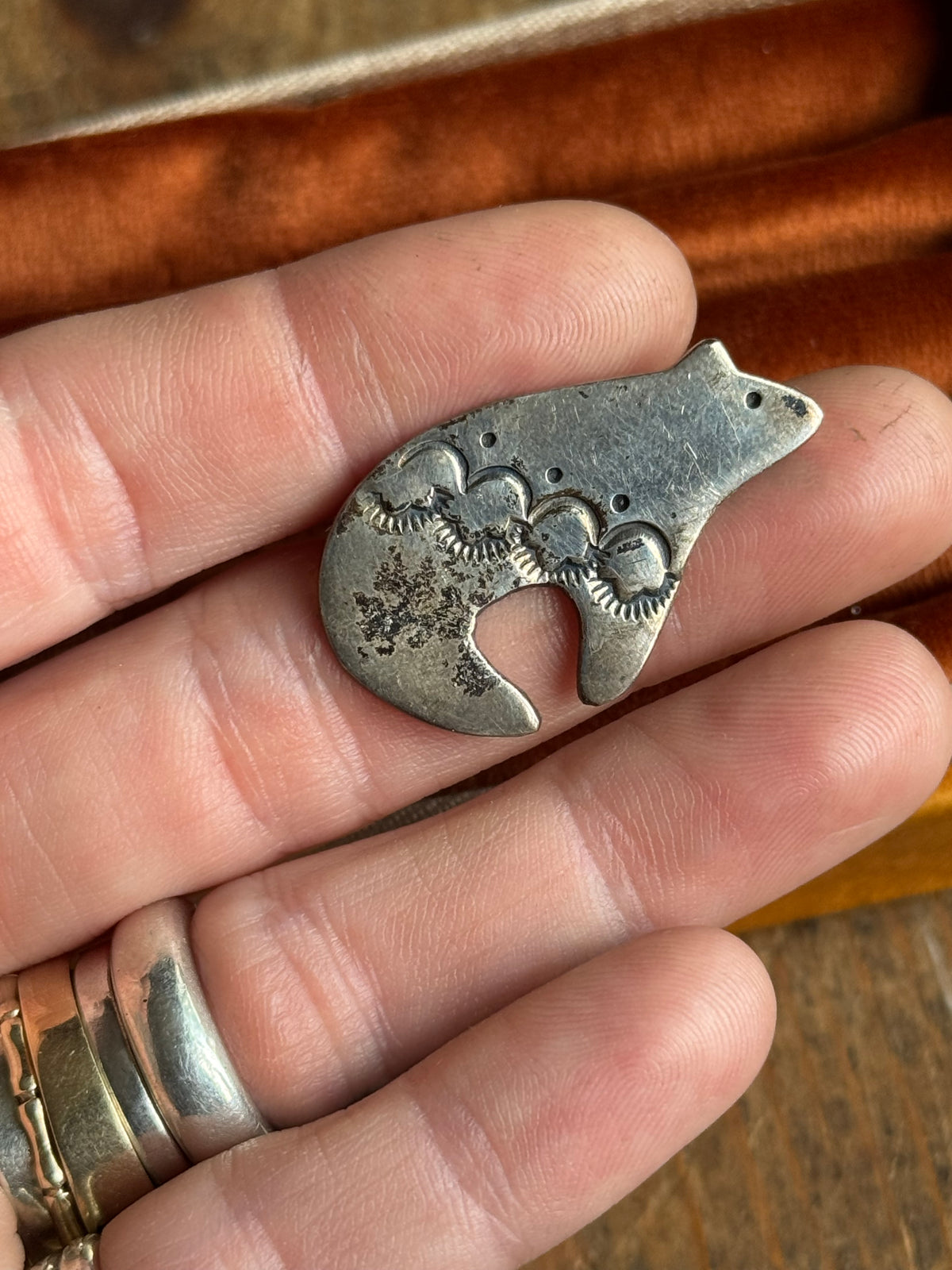 Vintage Sterling Silver Stamped Bear Pin