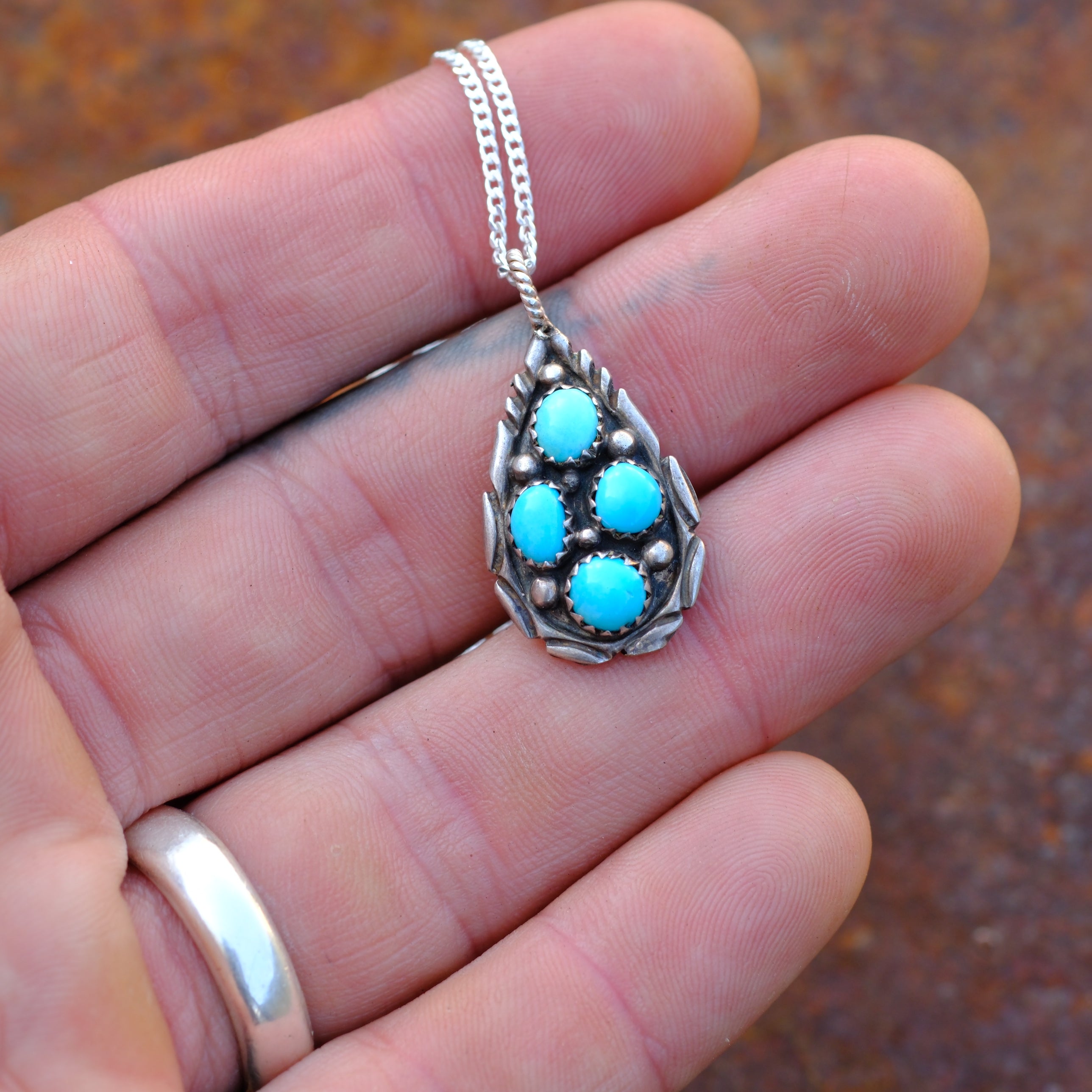 Vintage Sterling 4-Stone Turquoise Necklace
