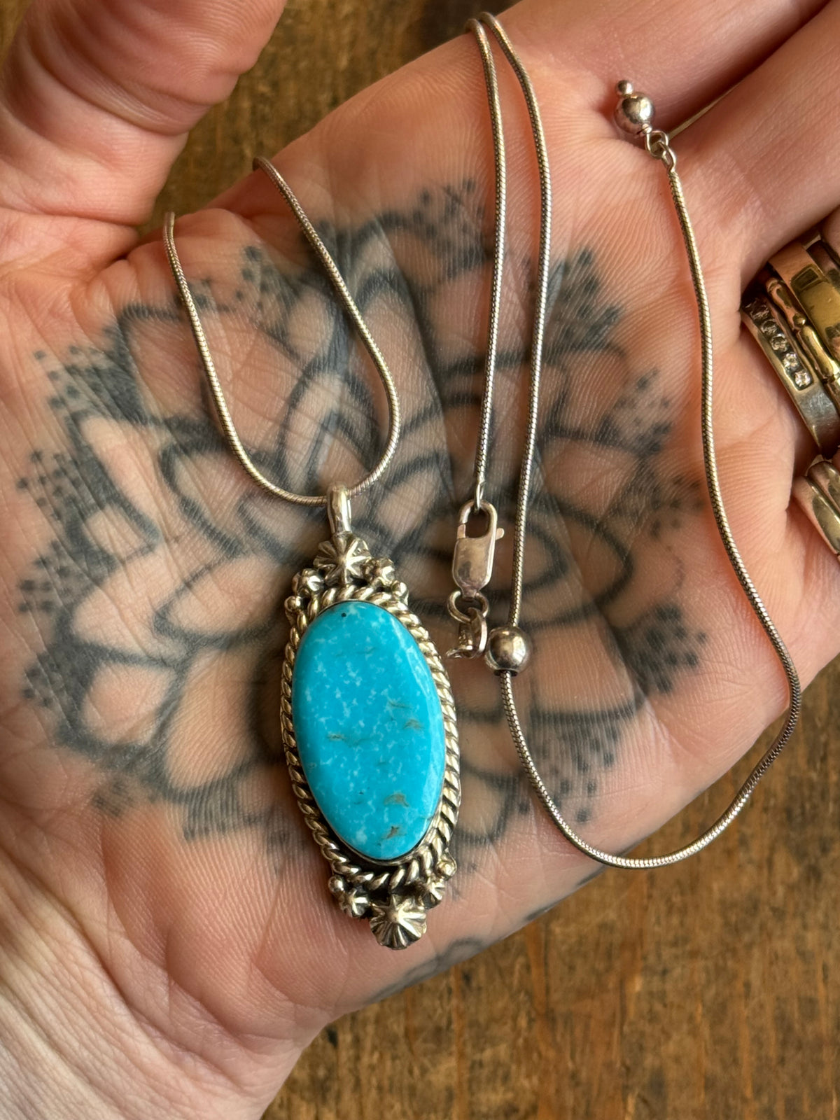 Vintage Sterling Silver Roped Star Turquoise Necklace