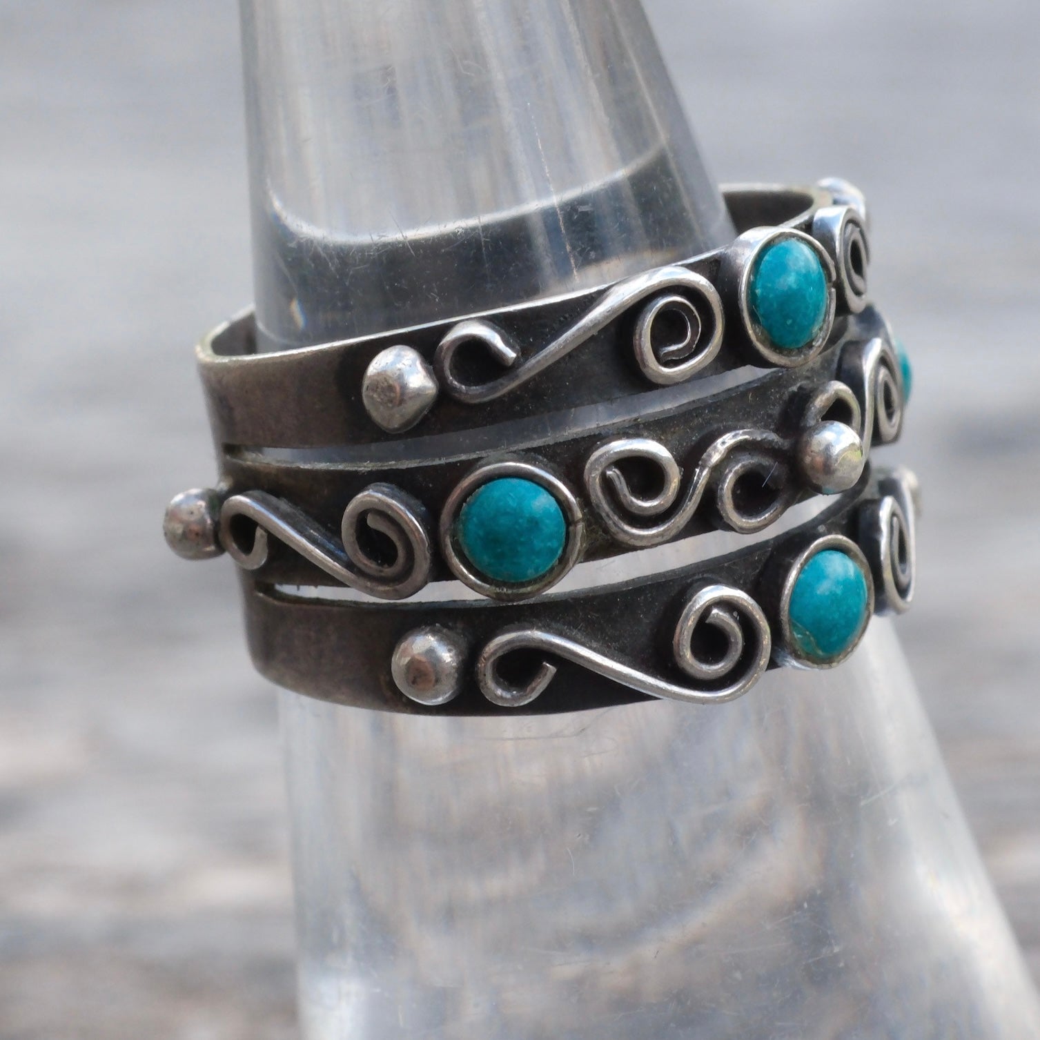 Vintage Sterling Turquoise Inlay Ring 7