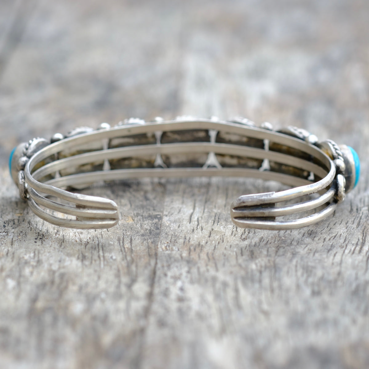 Vintage Sterling 7-Stone Turquoise Cuff Bracelet Running Bear