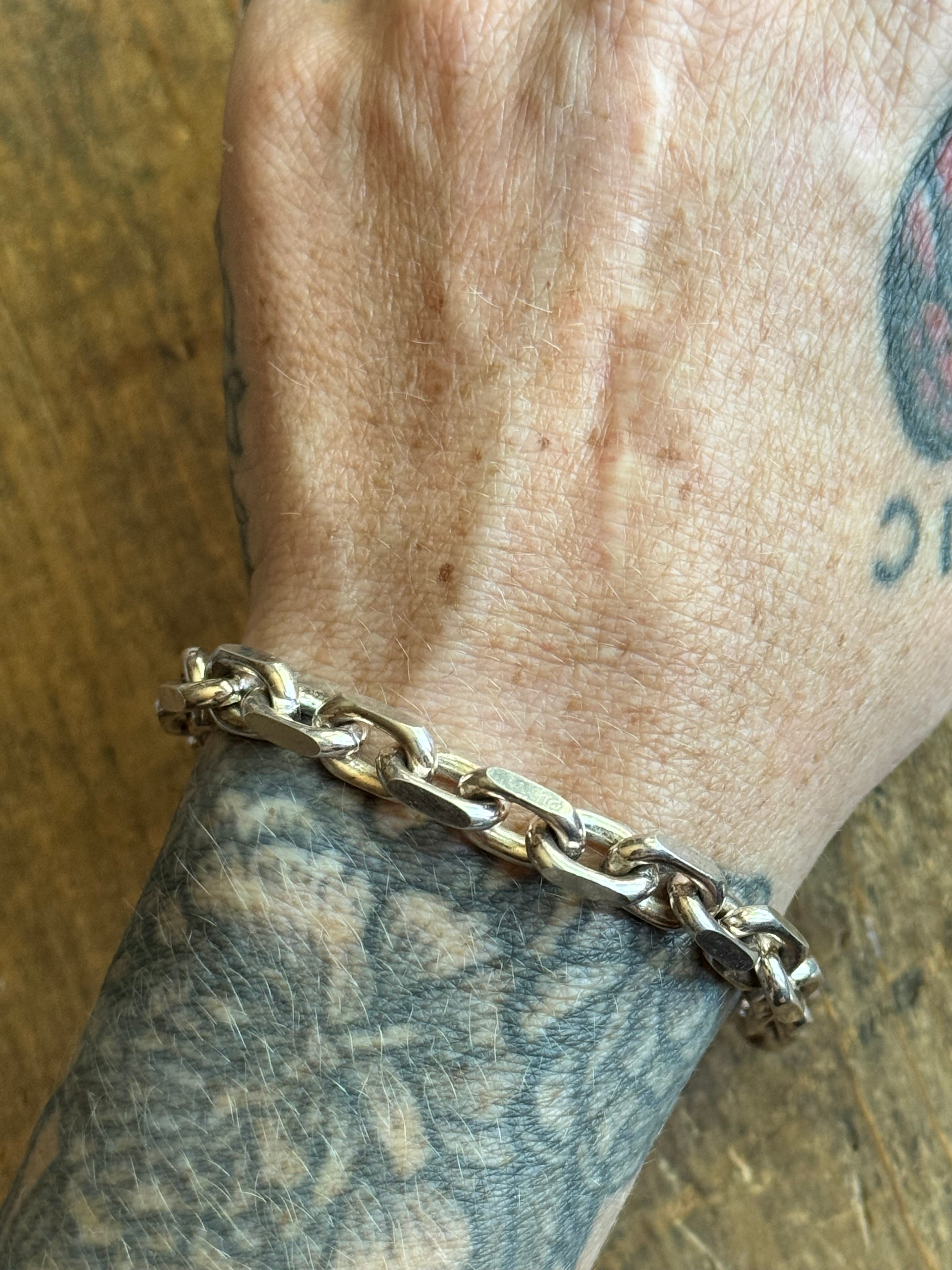 Vintage Sterling Silver Heavy Square Side Cable Chain Bracelet 9"