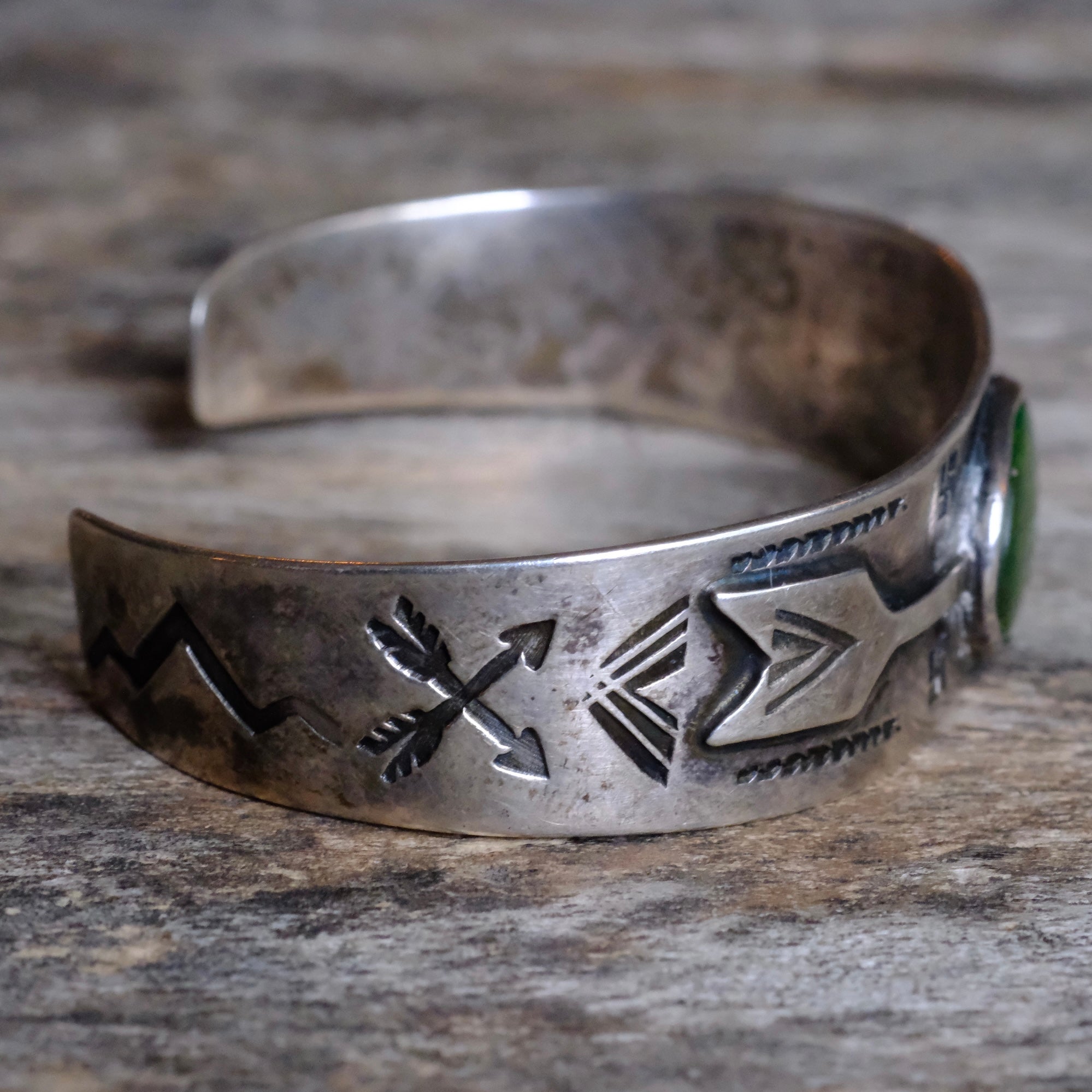 RARE 1930’s Fred Harvey Era Vintage Sterling Turquoise Whirling Log Cuff Bracelet