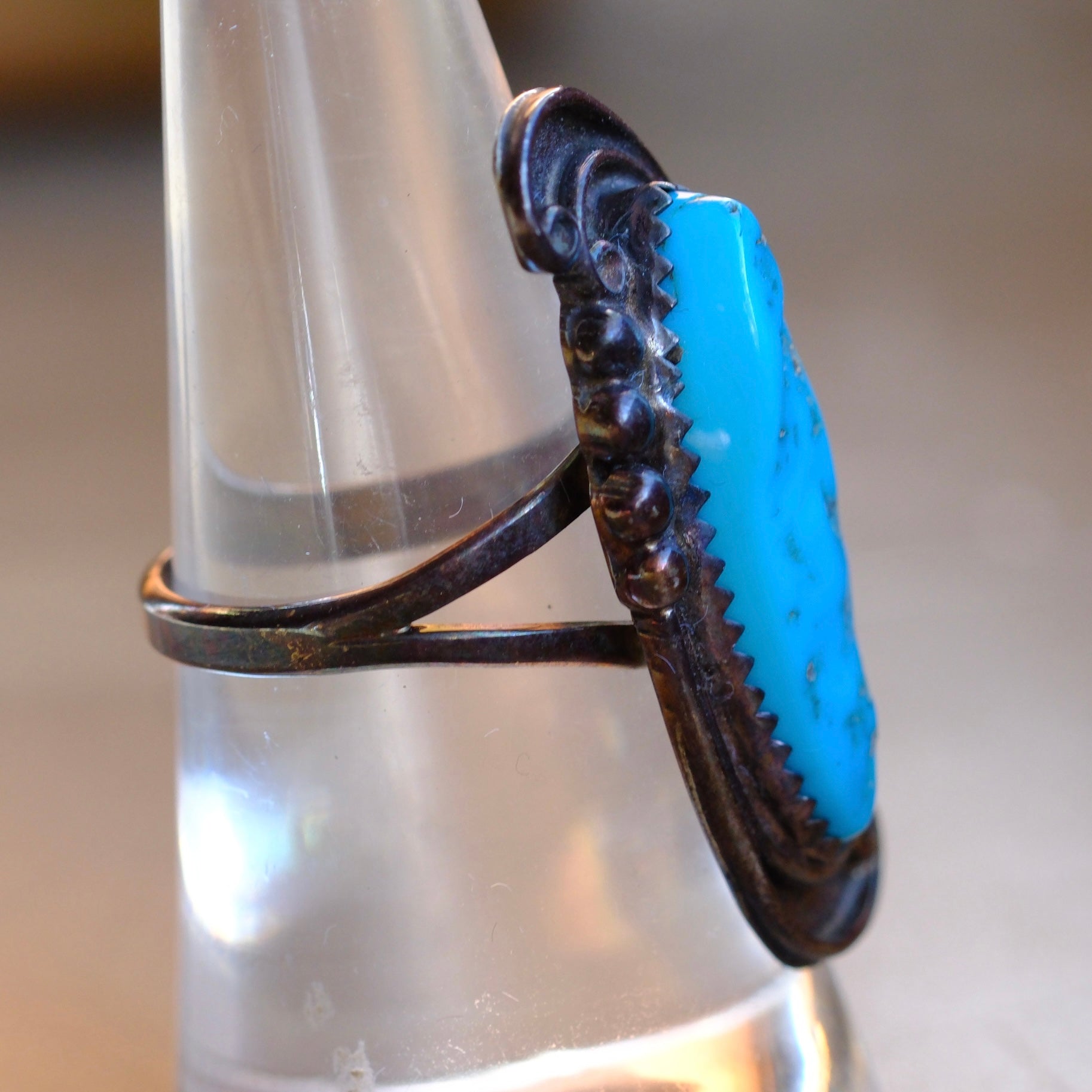 Vintage Sterling Turquoise Ring 7.75