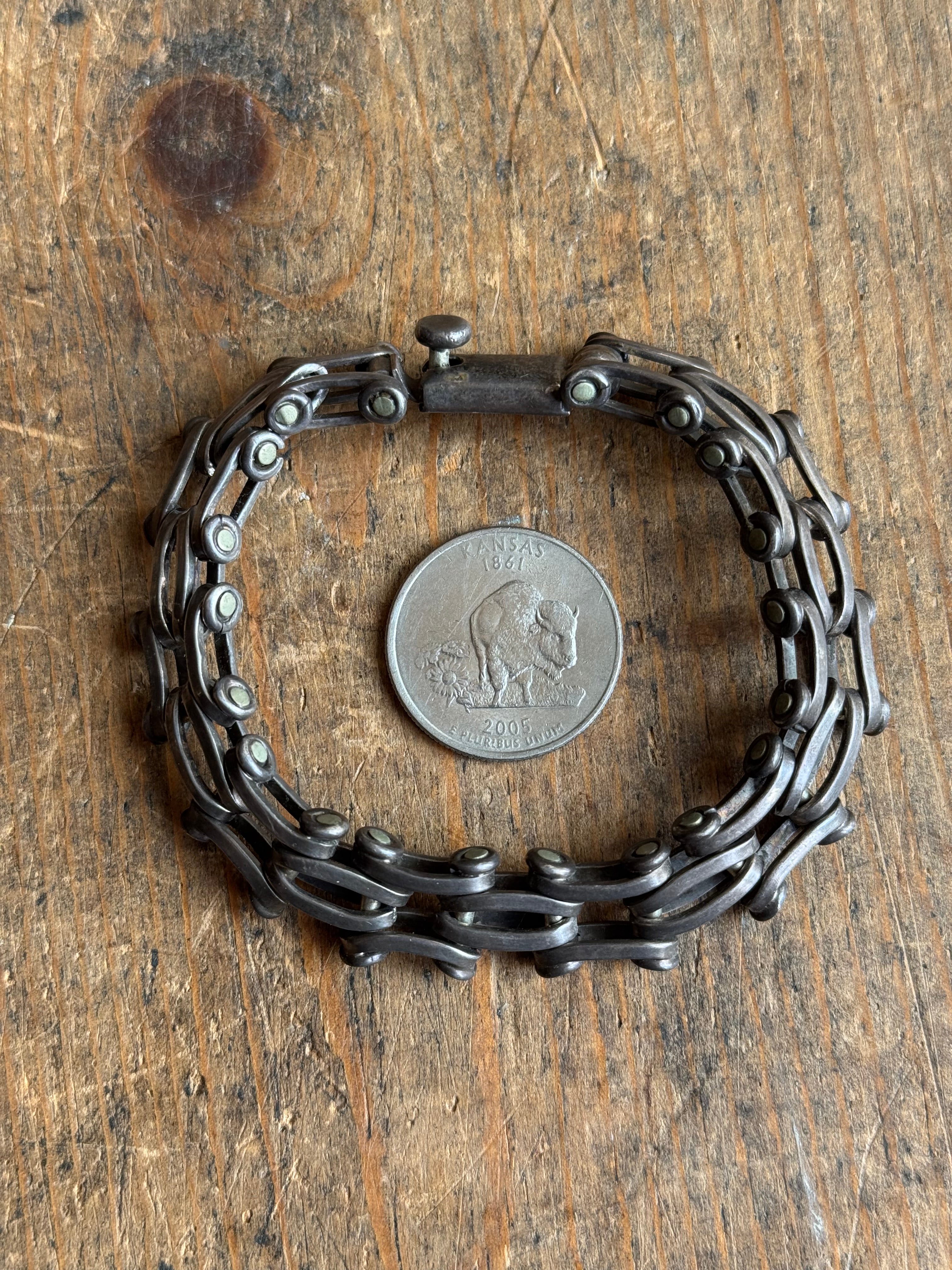 Vintage Sterling Silver 7.5” Chunky Gear Link Bracelet