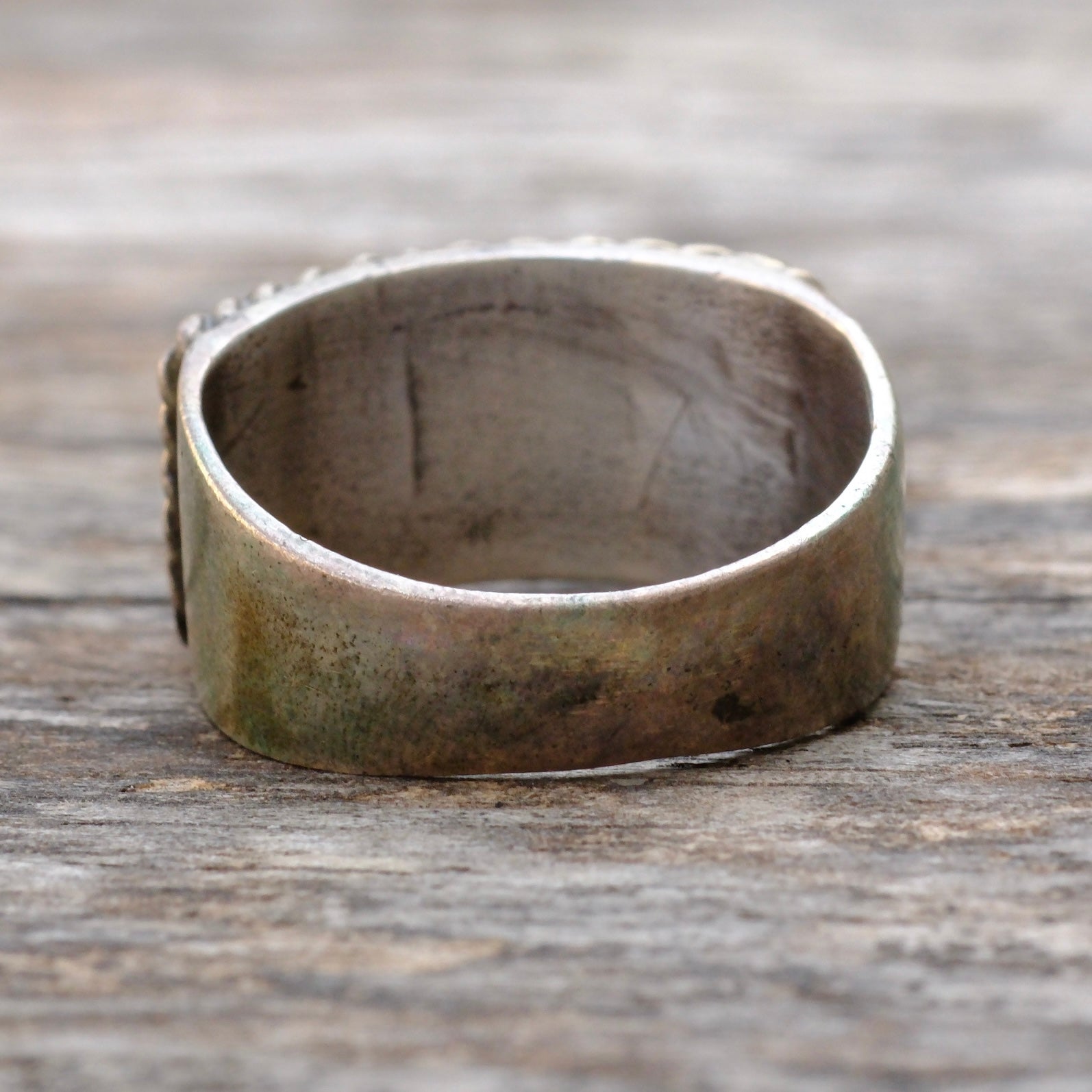 Vintage Sterling Turquoise Spiny Oyster and MOP Inlay Band Ring 10.75