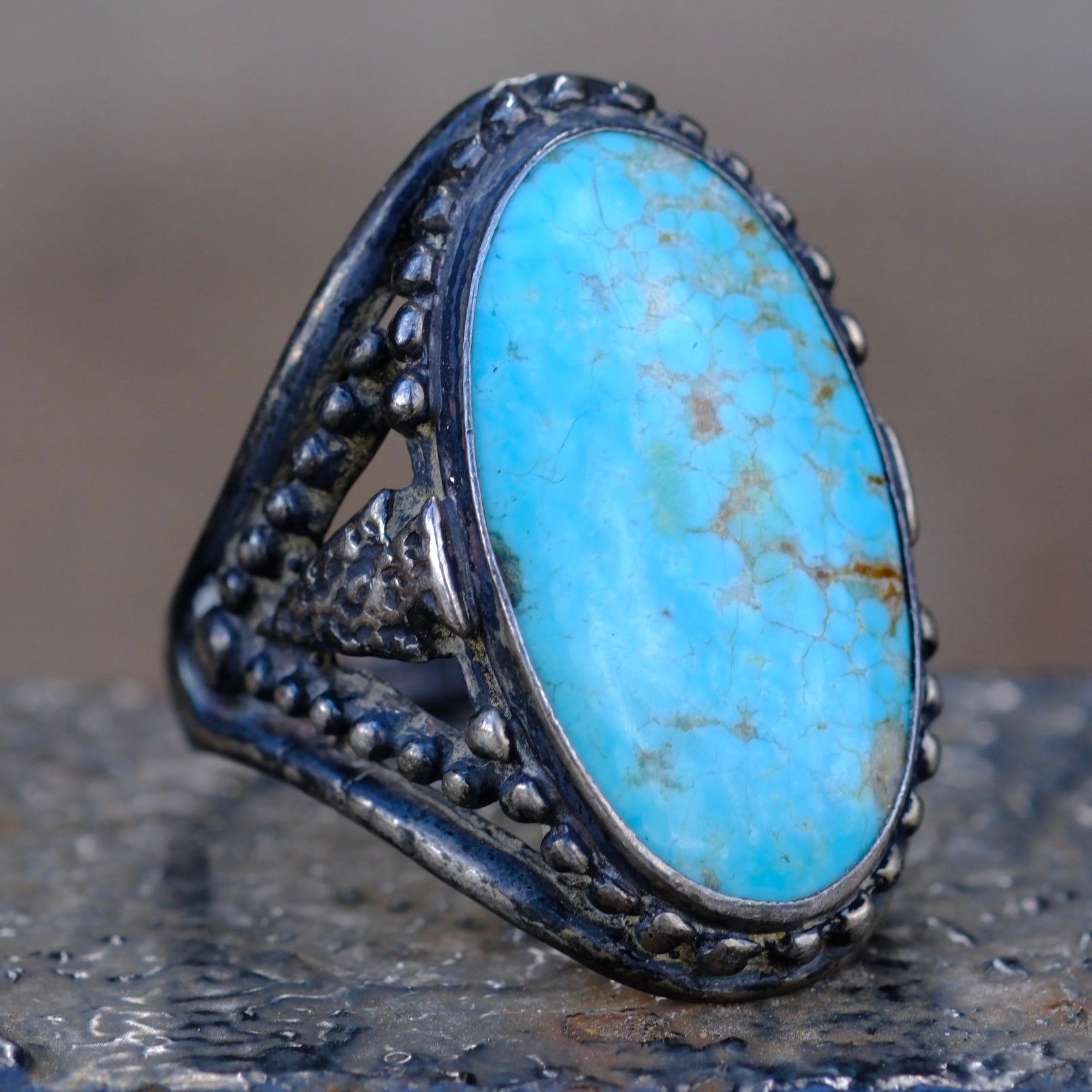 Rare Vintage Sterling Turquoise Arrowhead Ring 11.75