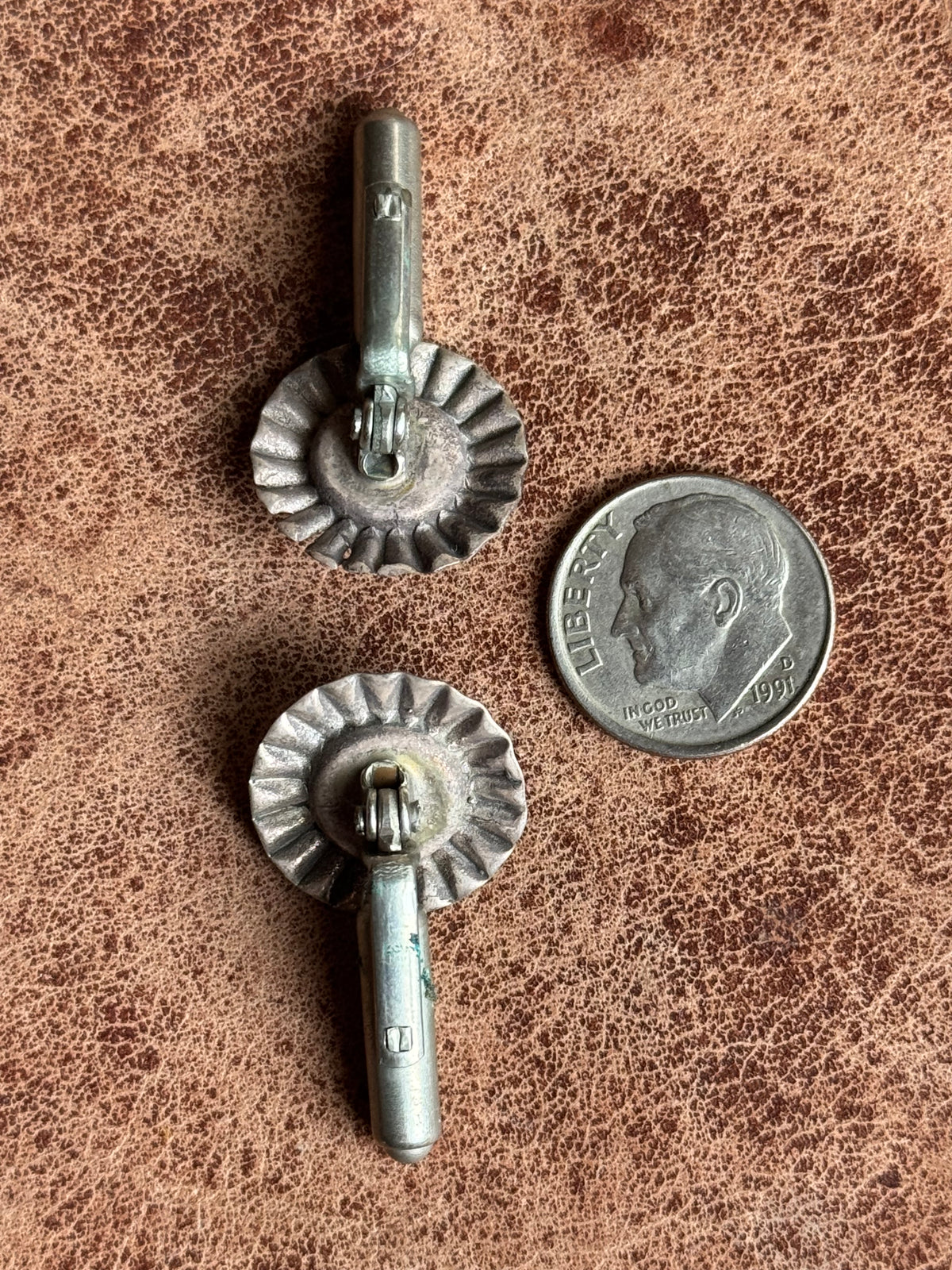 Vintage Sterling Silver Turquoise Concho Cufflinks