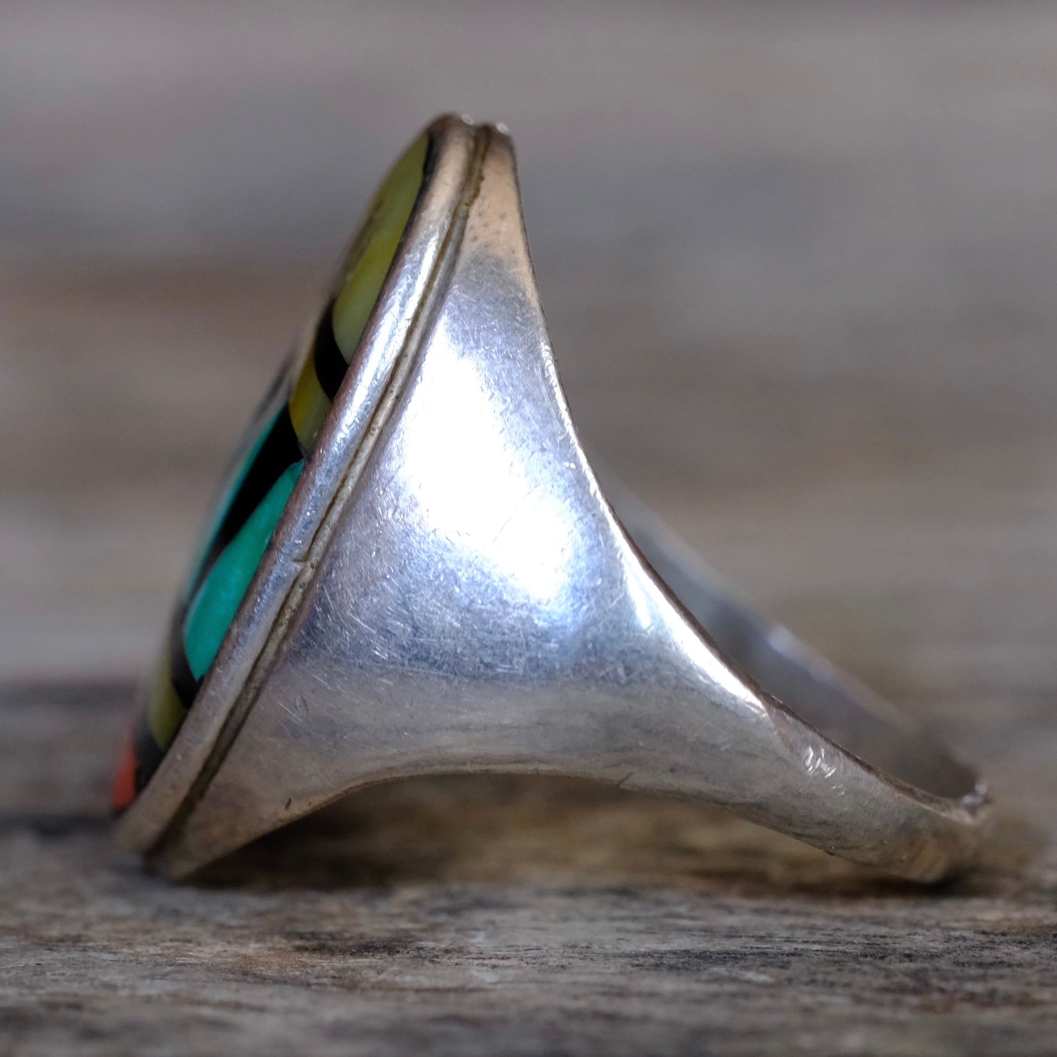 Vintage Sterling Zuni Inlay Ring 10.5