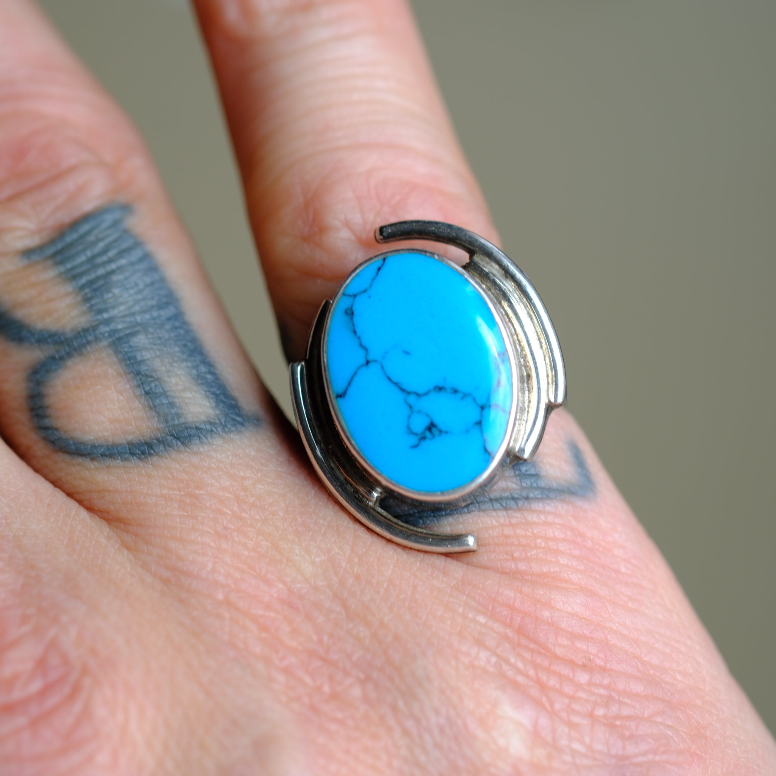 Vintage Sterling Block Turquoise Ring 6