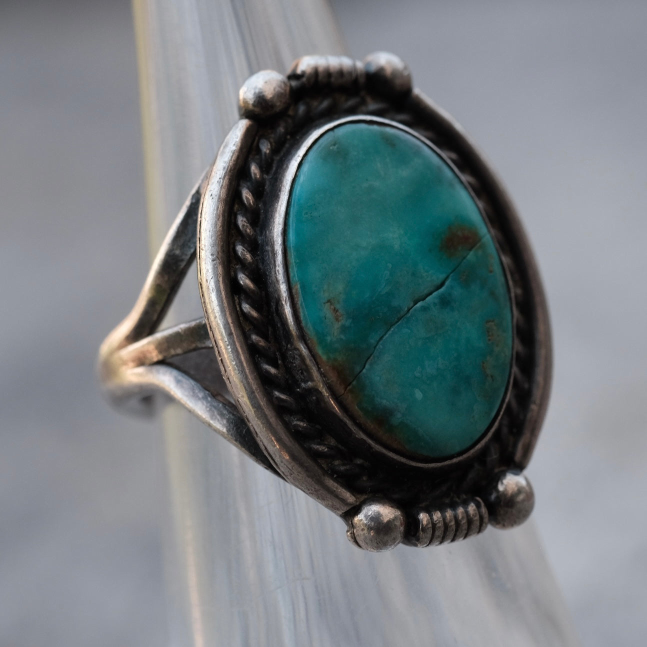 Vintage Sterling Turquoise Roper Ring 4