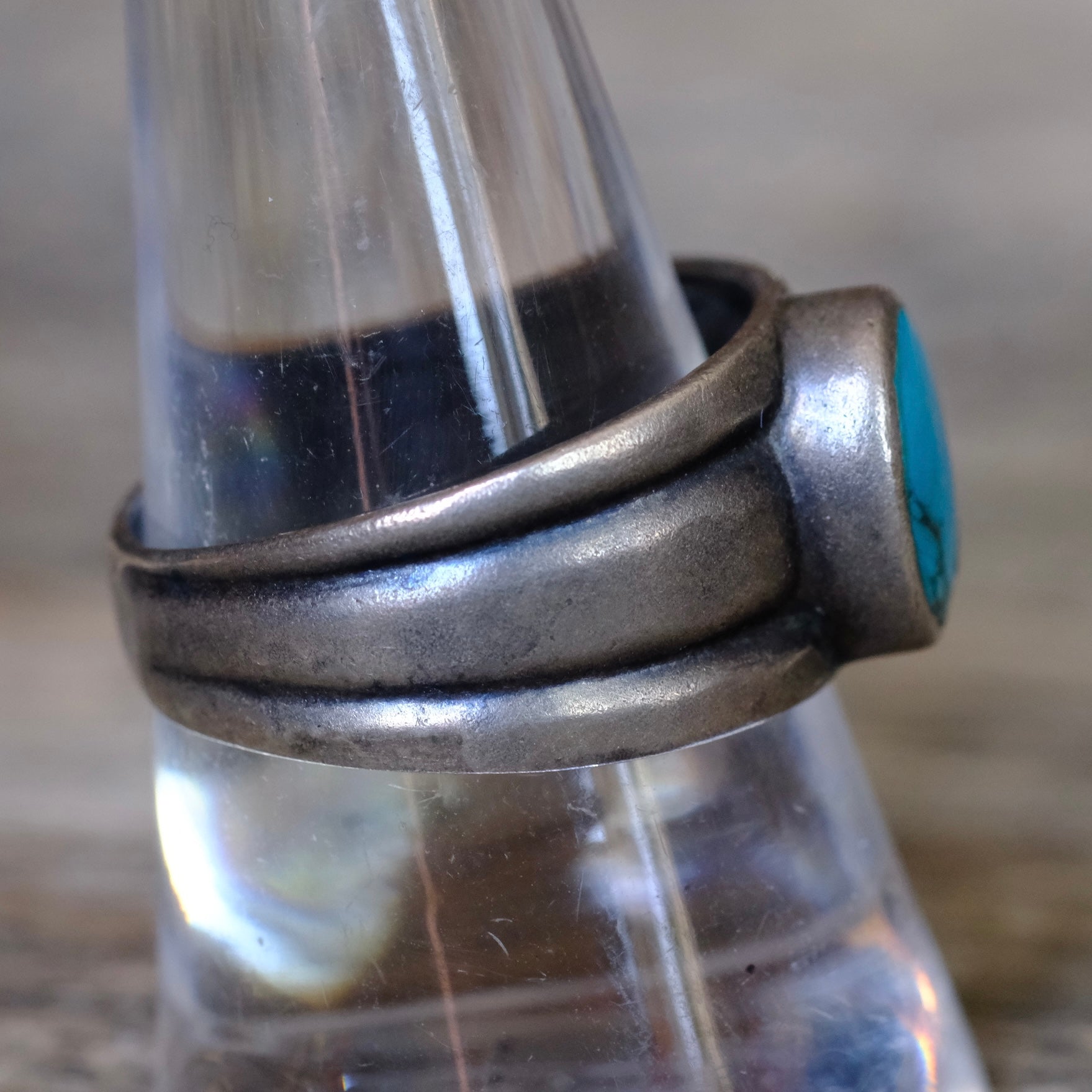 Vintage Sterling Turquoise Thick Band Ring 10