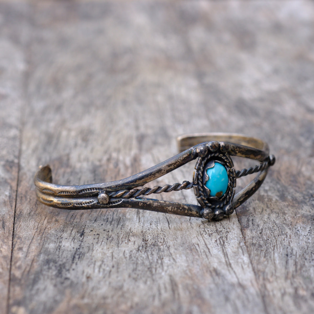Vintage Sterling Turquoise Roper Cuff Bracelet